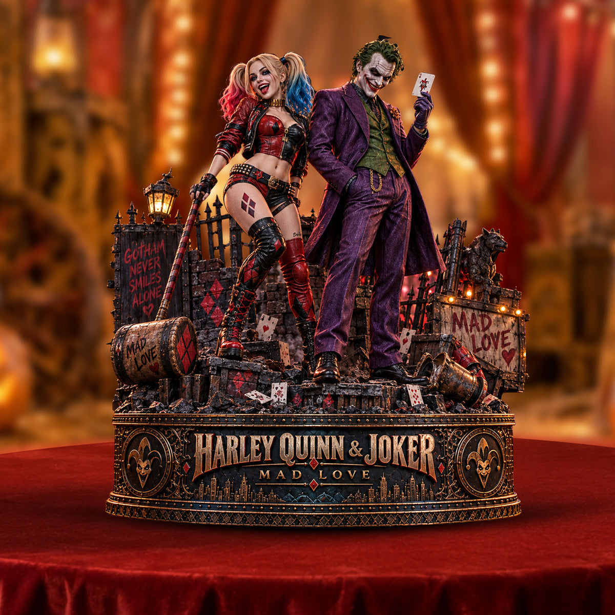 Harley Quinn & Joker Mad Love Gotham Wooden Block - Collectible Table Decor
