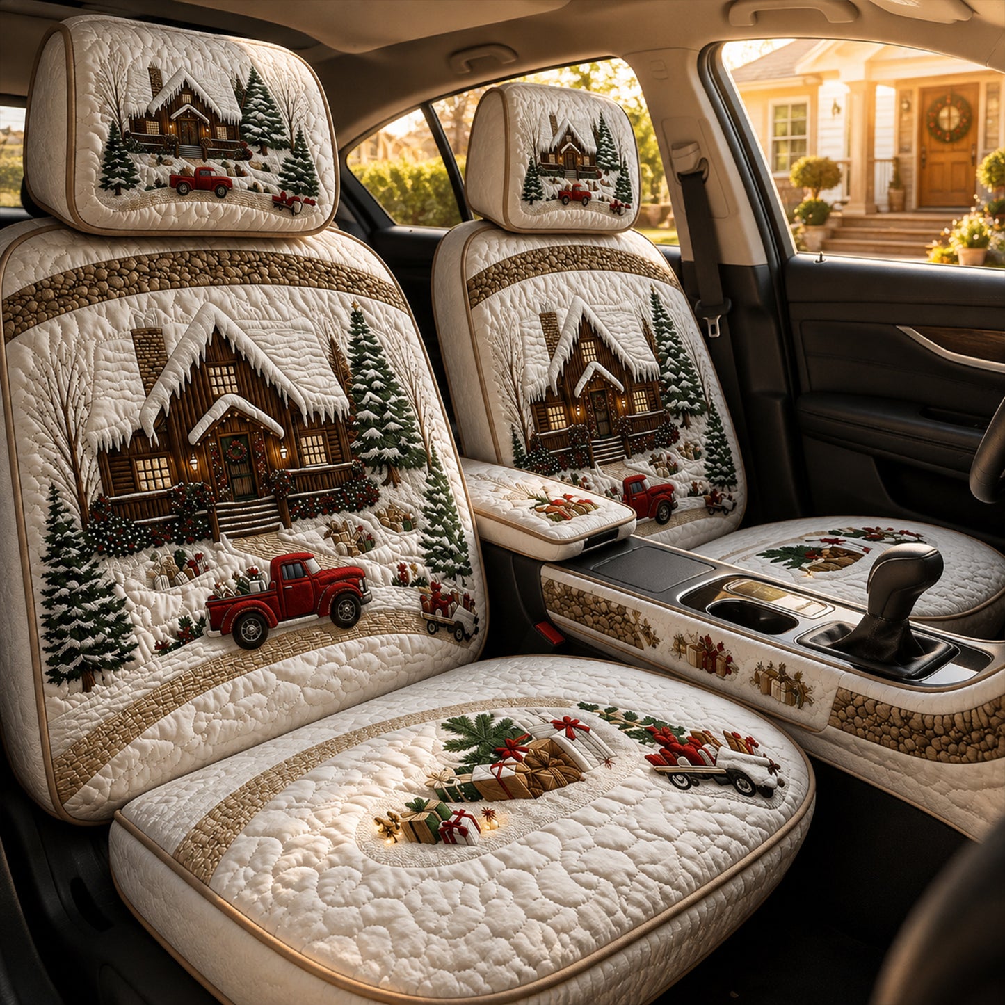 Christmas Cabin & Red Truck – Holiday Car Seat Covers