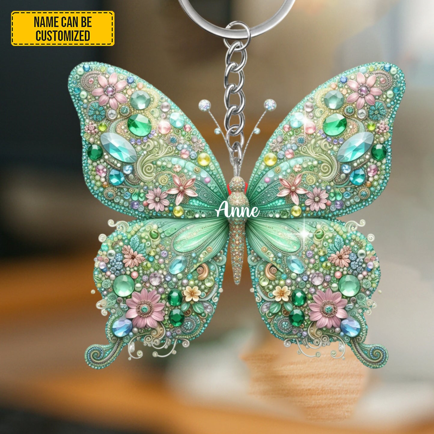 Personalized Colorful Sparkle Butterfly Keychain