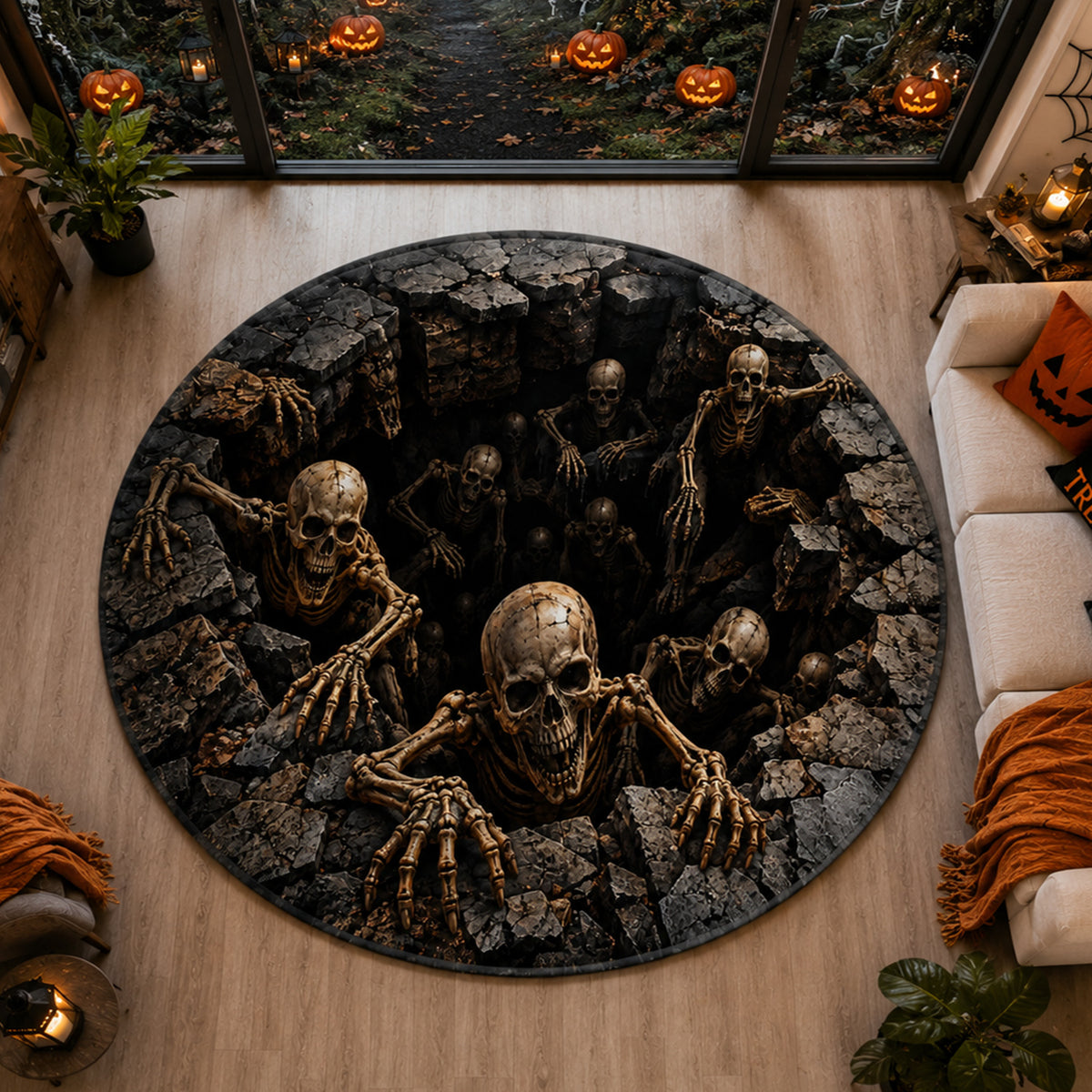3D Skeleton Abyss Illusion Round Area Rug 2