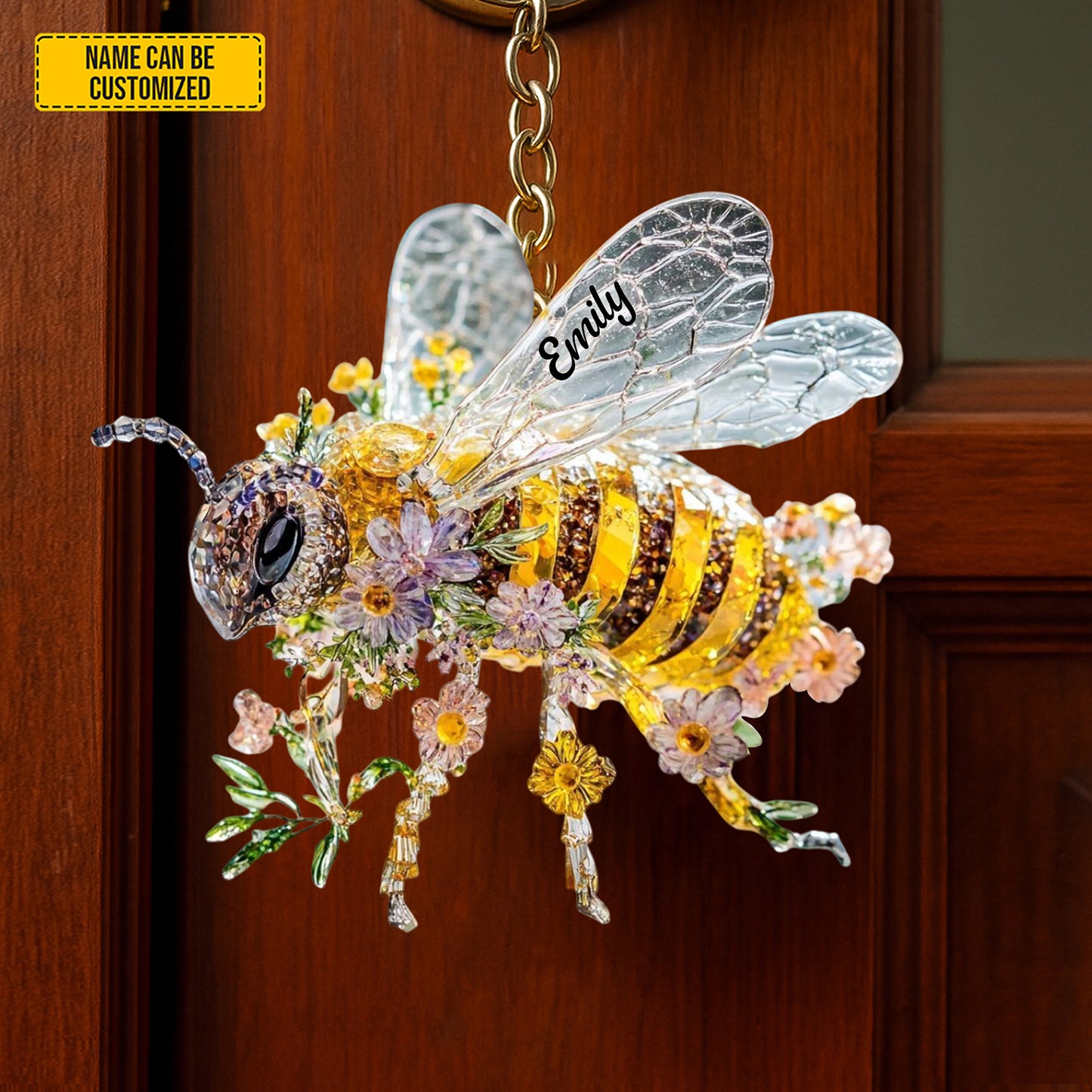 Personalized Sparkle Bee Keychain