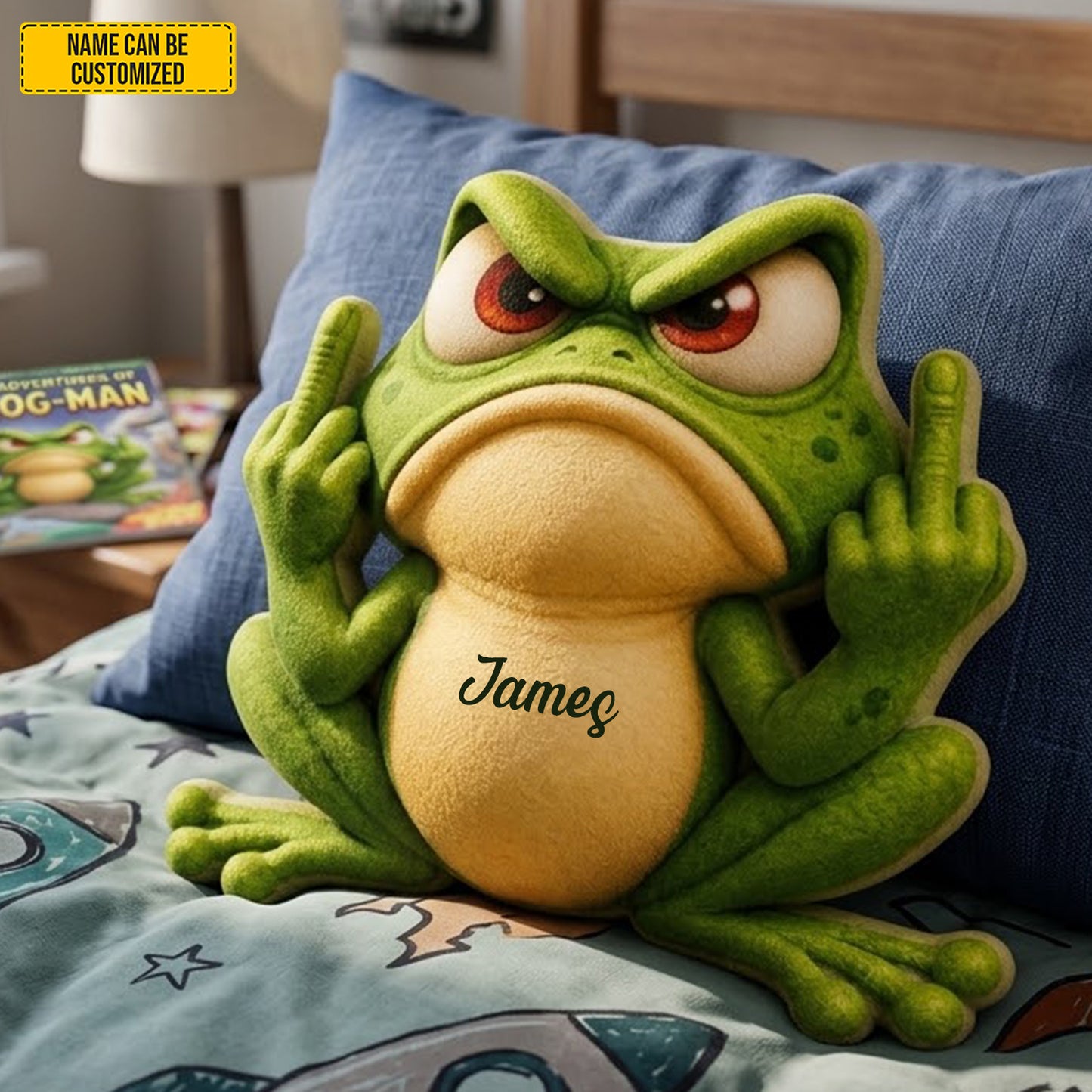 Personalized Grumpy Frog Shaped Pillow