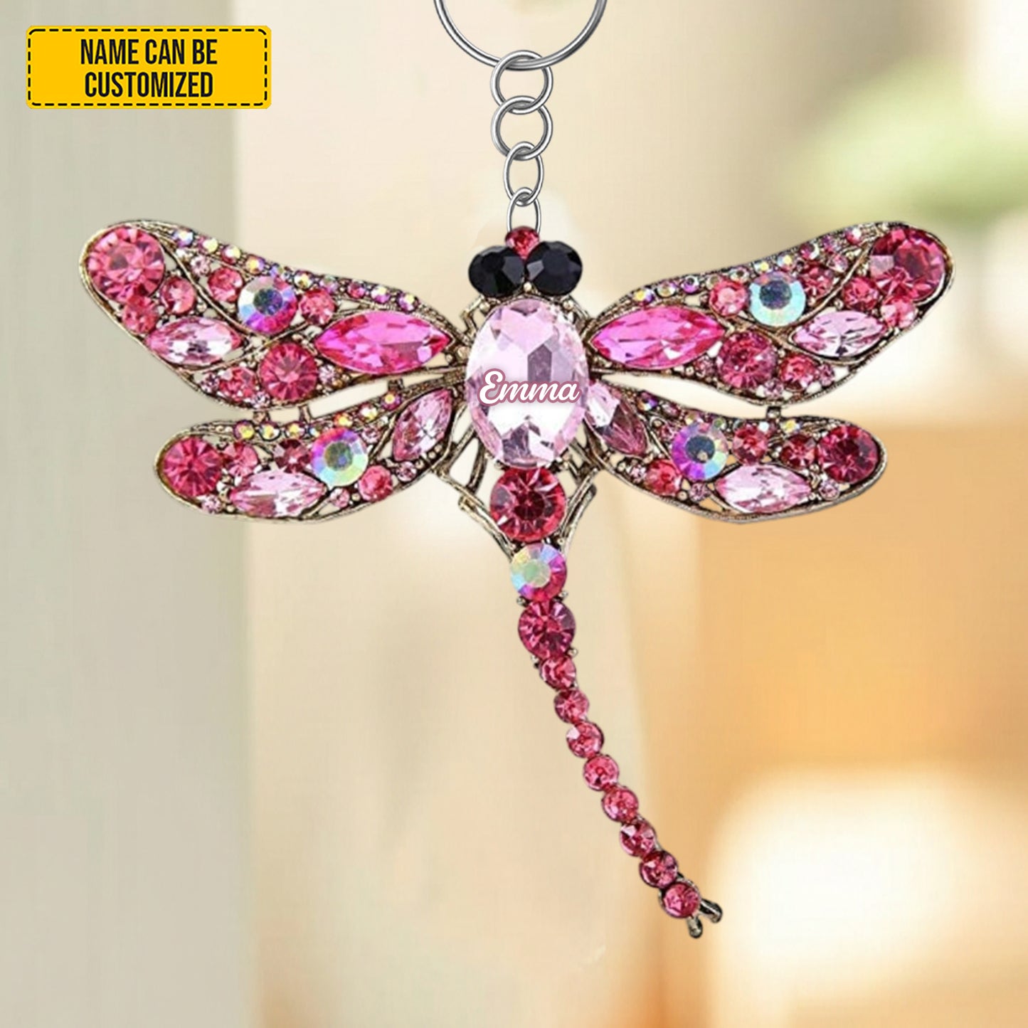 Personalized Sparkle Dragonfly Faux Keychain