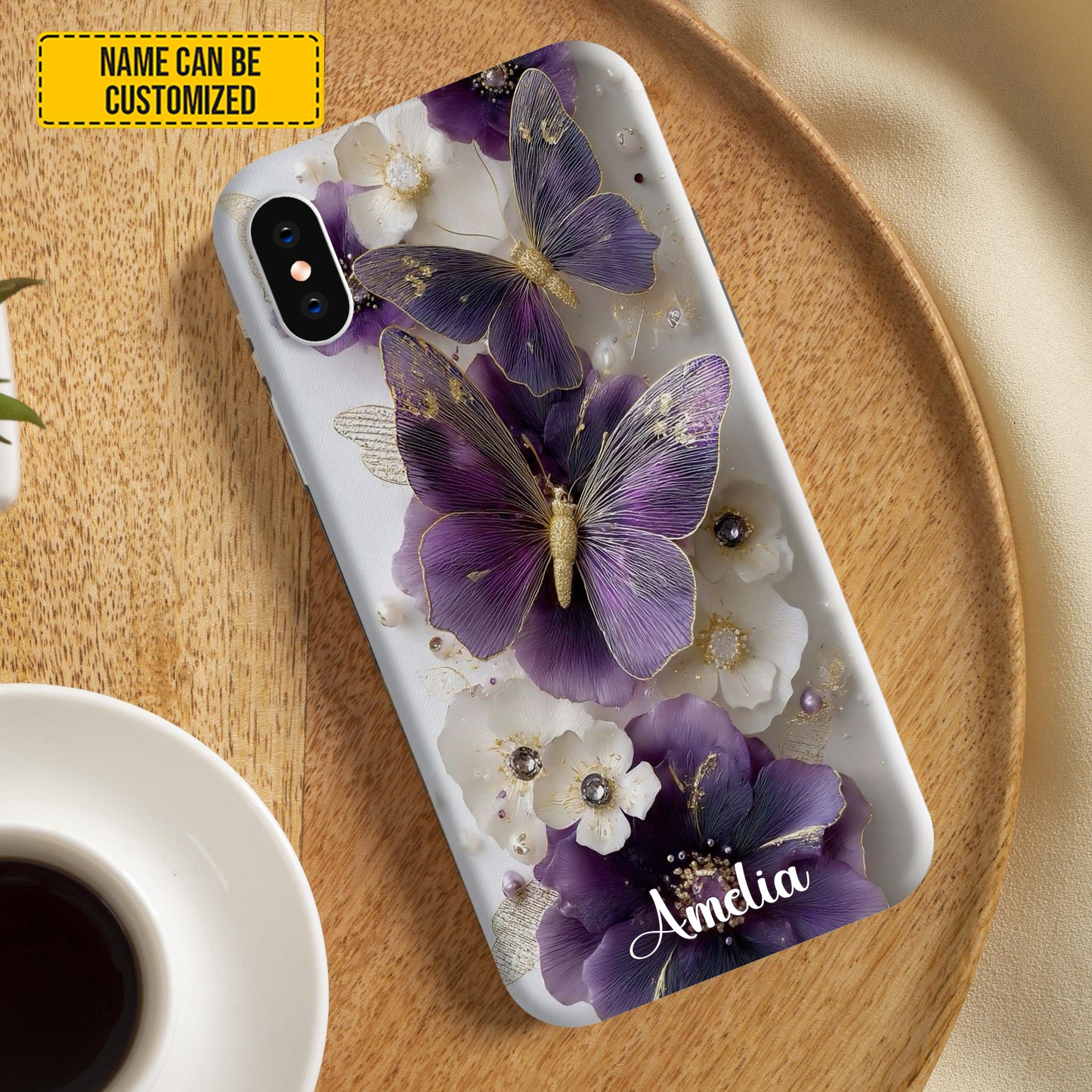 Personalized Purple Butterfly Floral Phone Case