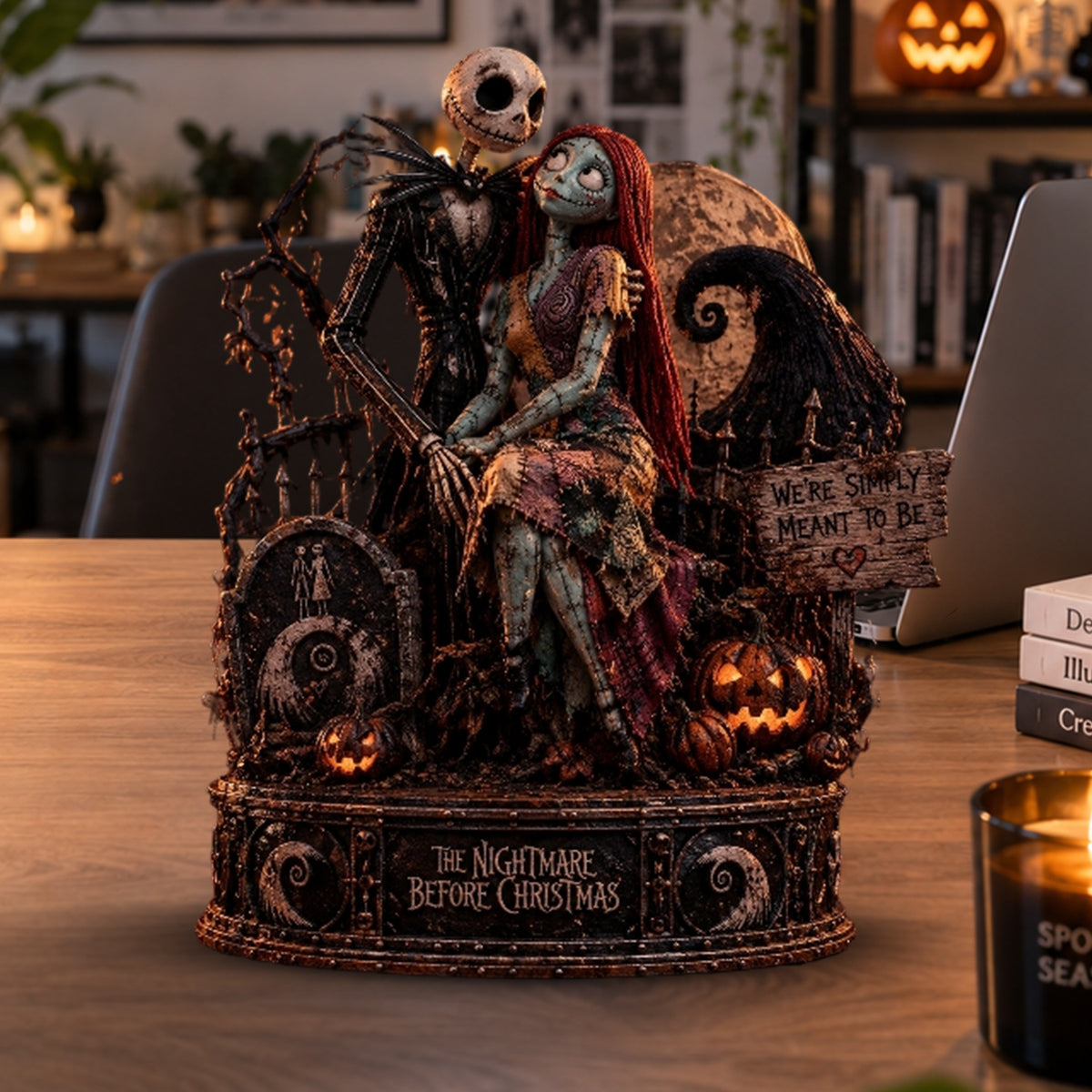 Gothic Skeleton Couple Eternal Love – Collectible Acrylic Halloween Table Decor