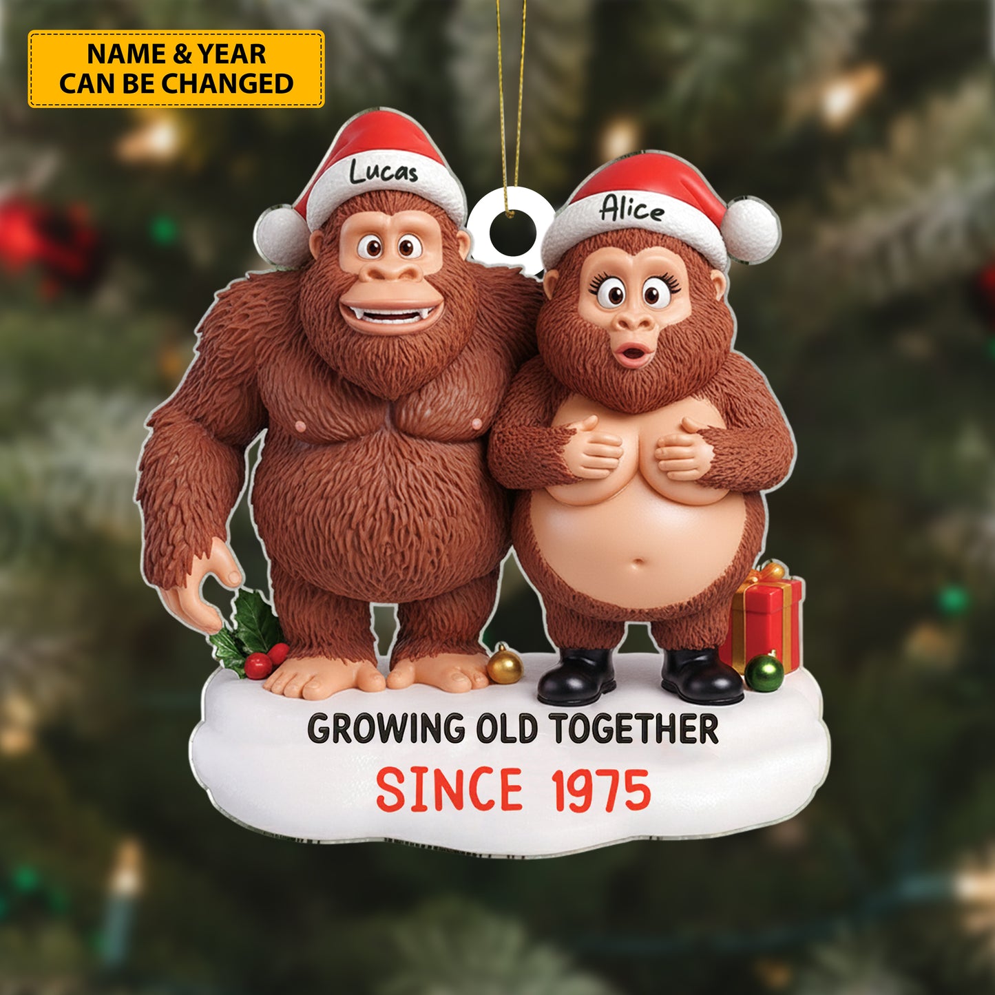 Growing Old in the Wild – Personalized Bigfoot Couple Ornament