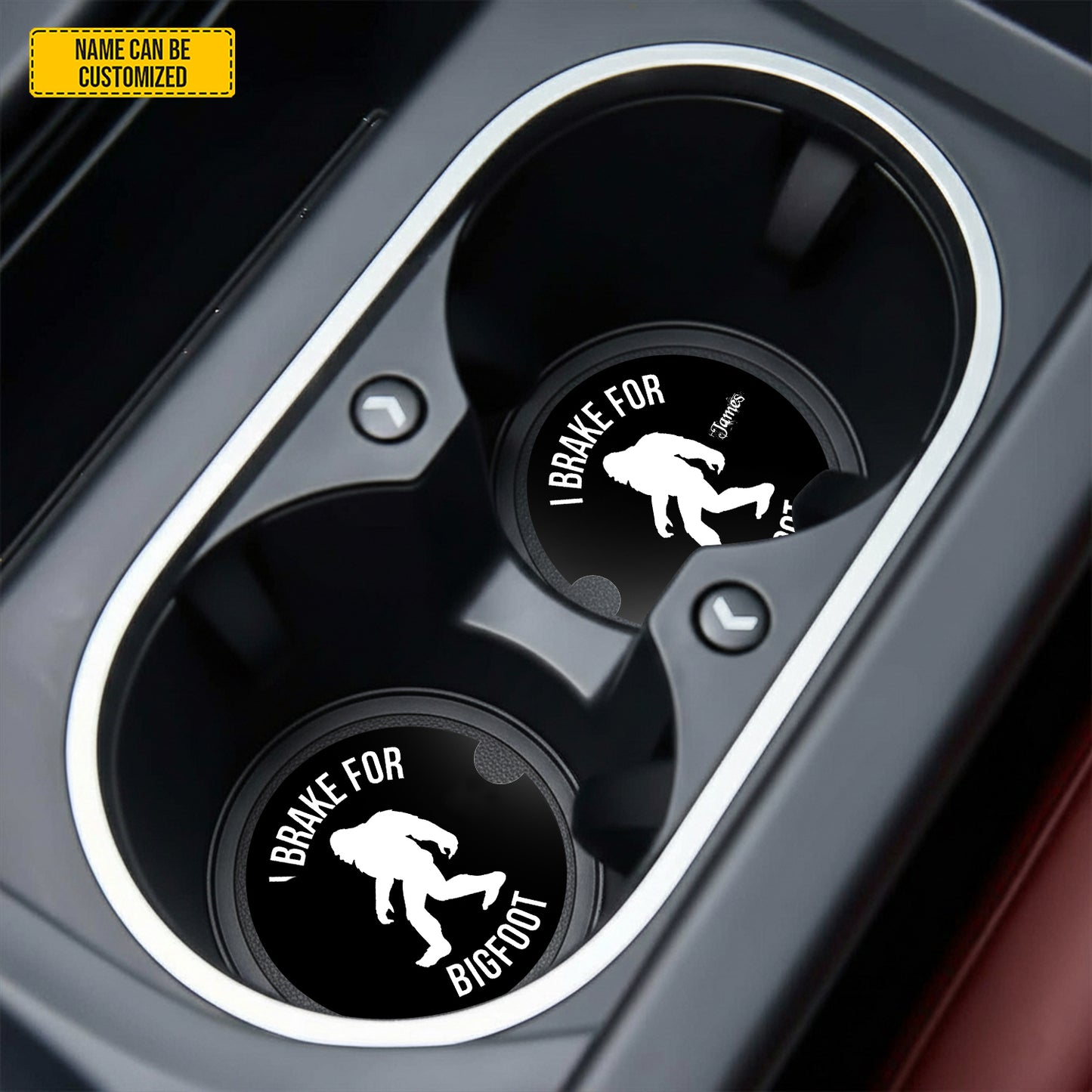 Personalized “I Brake for Bigfoot” Car Coaster