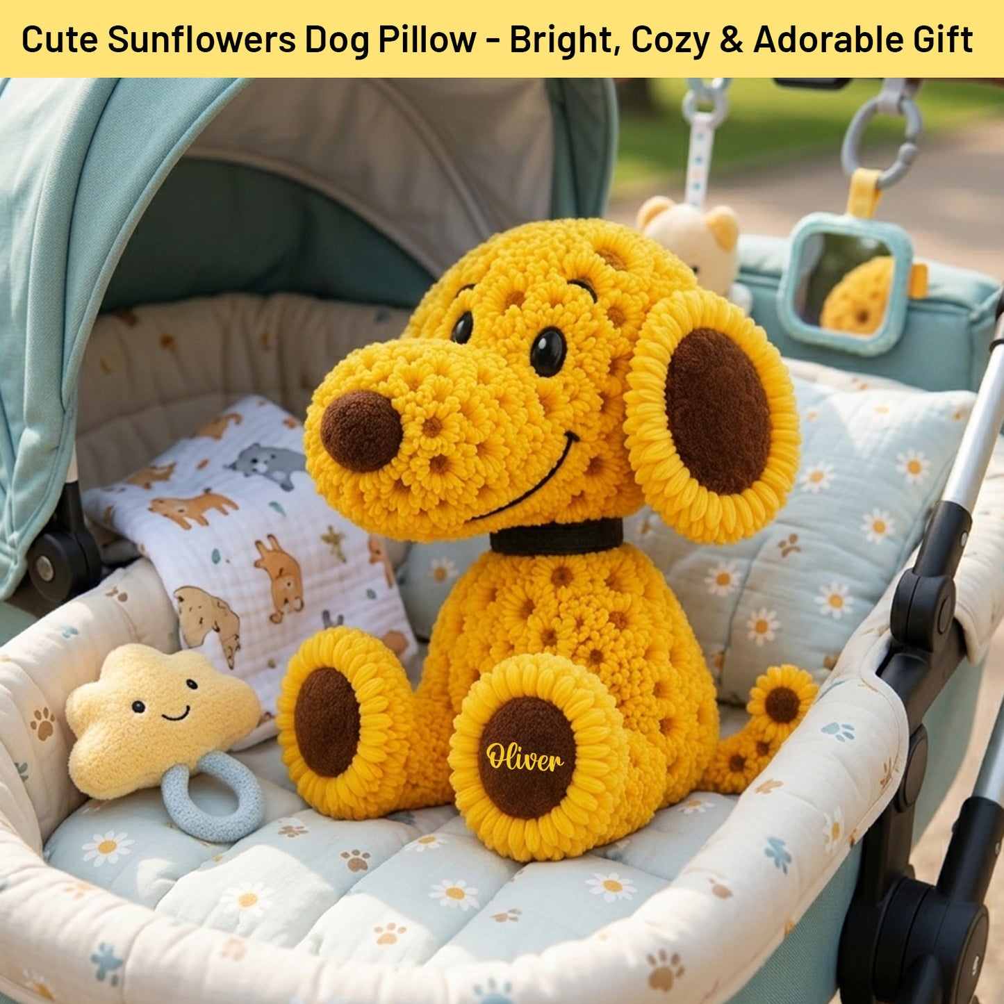 Personalized Cute Sunflower Dog Pillow