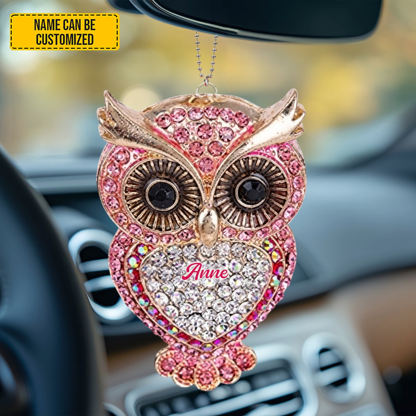 Personalized Crystal Owl Car Hanging Ornament