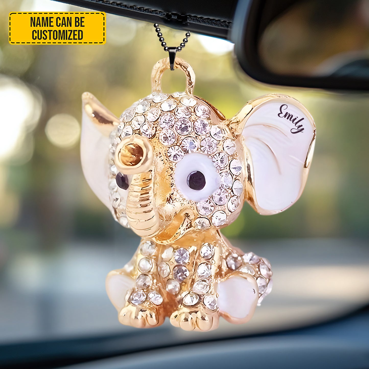Personalized Crystal Elephant Car Ornament