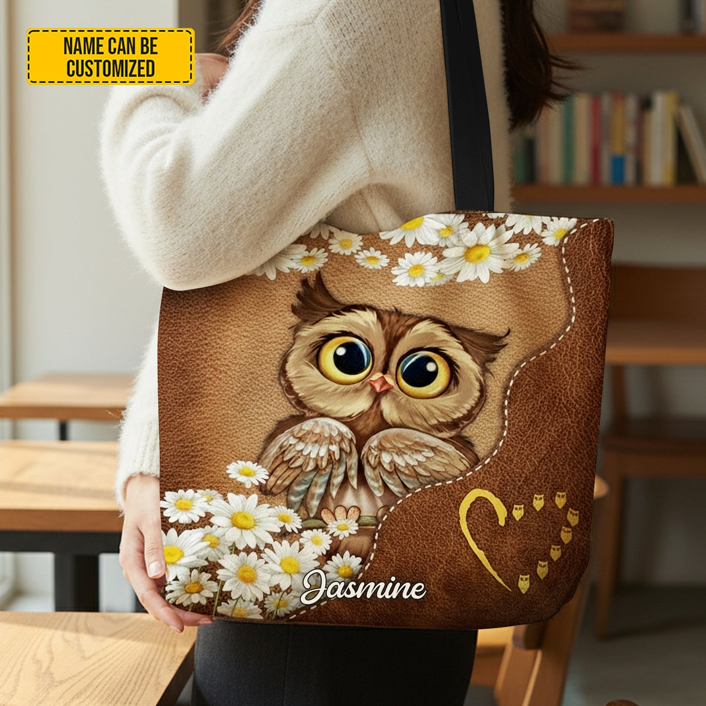 Cute Owl Flower - Personalized Owl Tote Bag