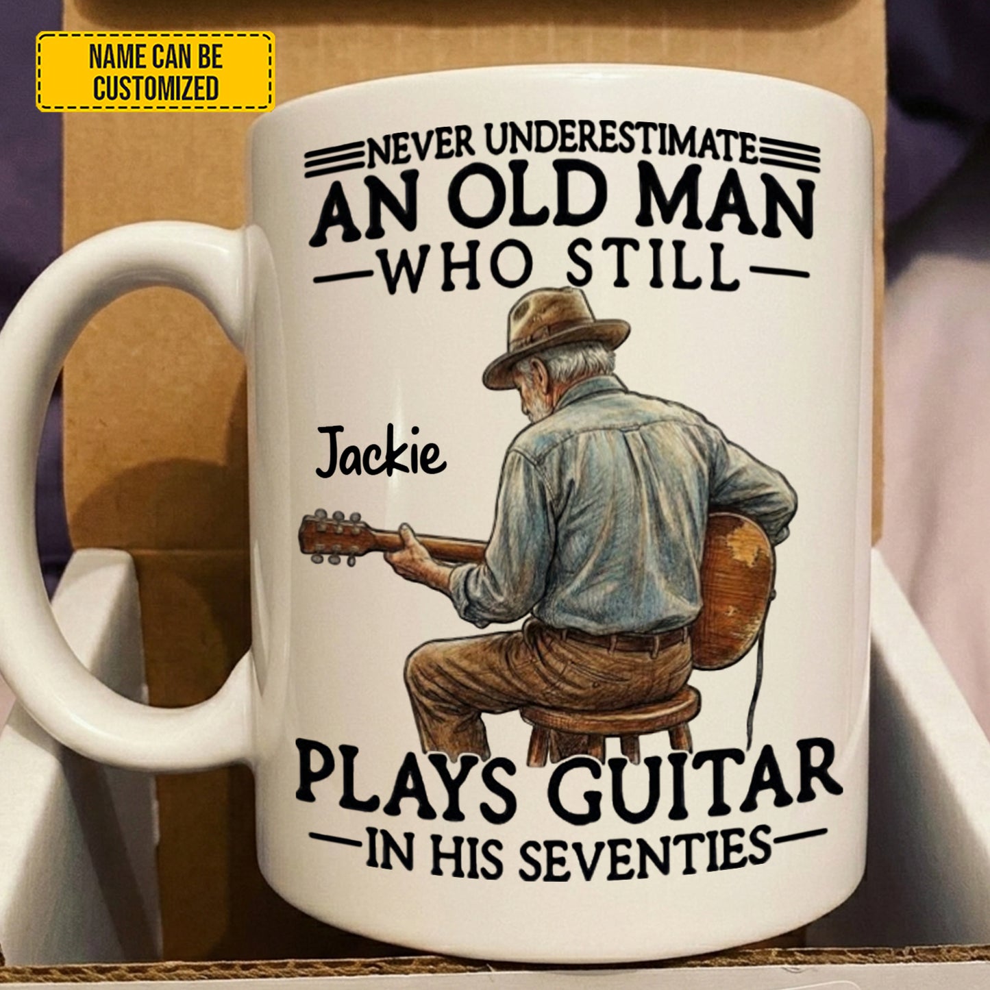 Never Underestimate An Old Man Who Plays Guitar – Personalized White Mug