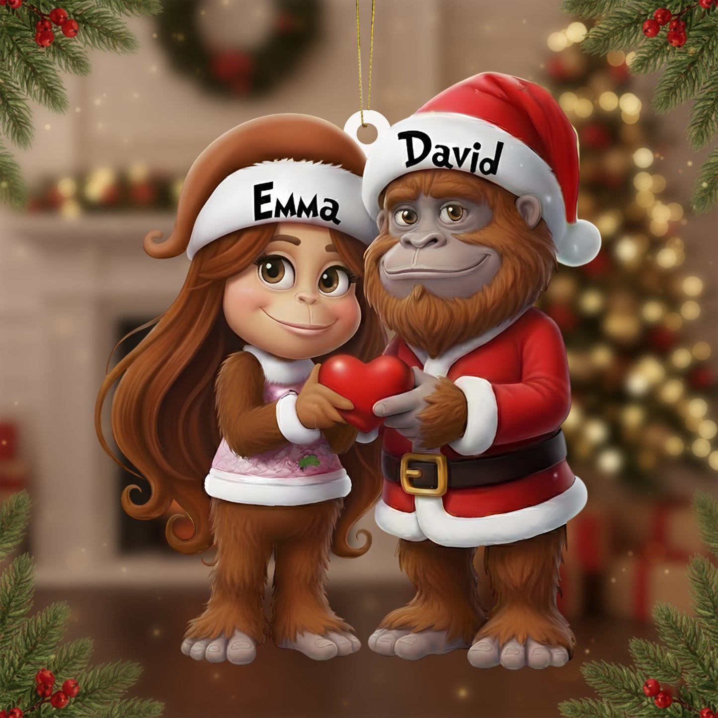 Bigfoot Love at Christmas – Personalized Couple Ornament