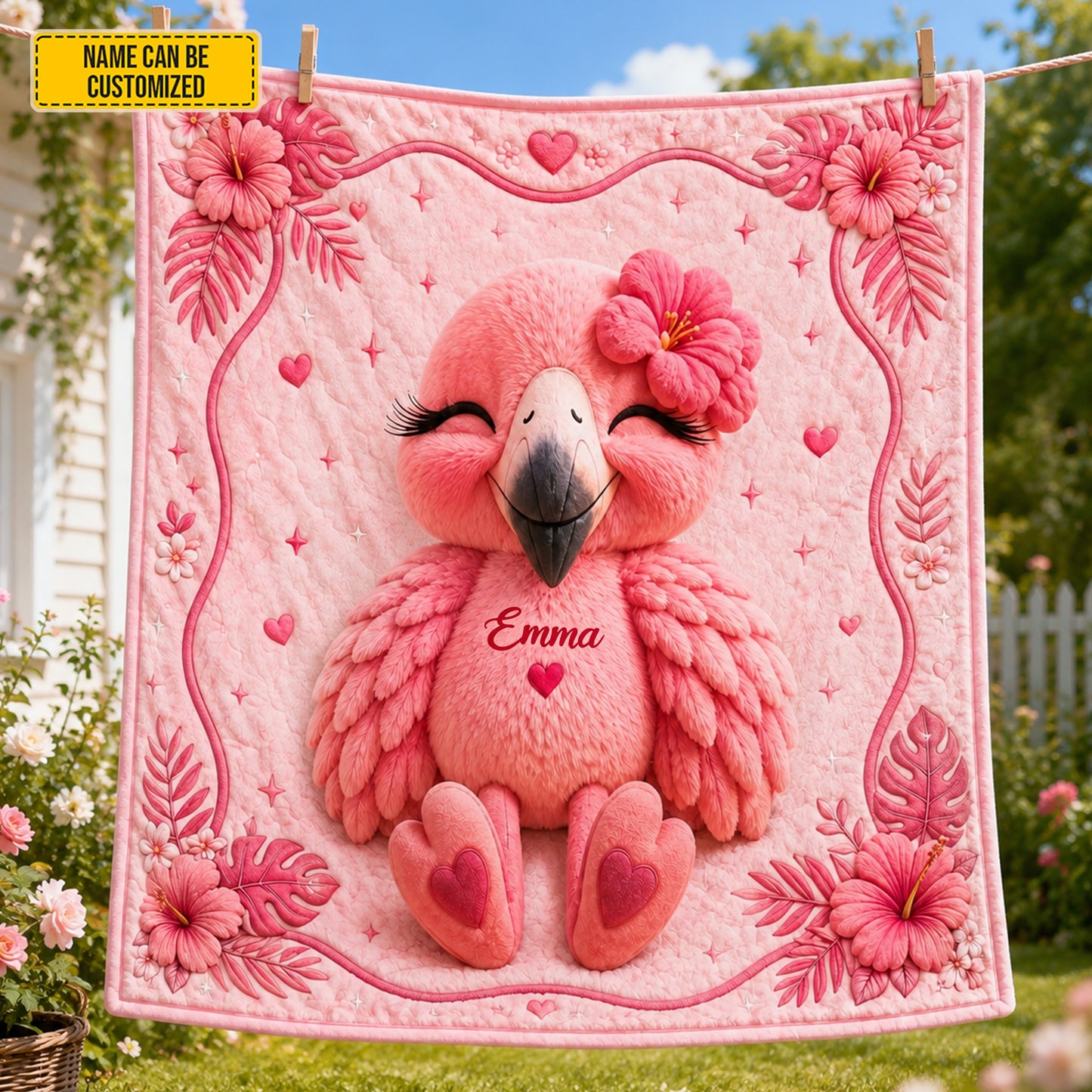 Personalized Cute Flamingo Blanket