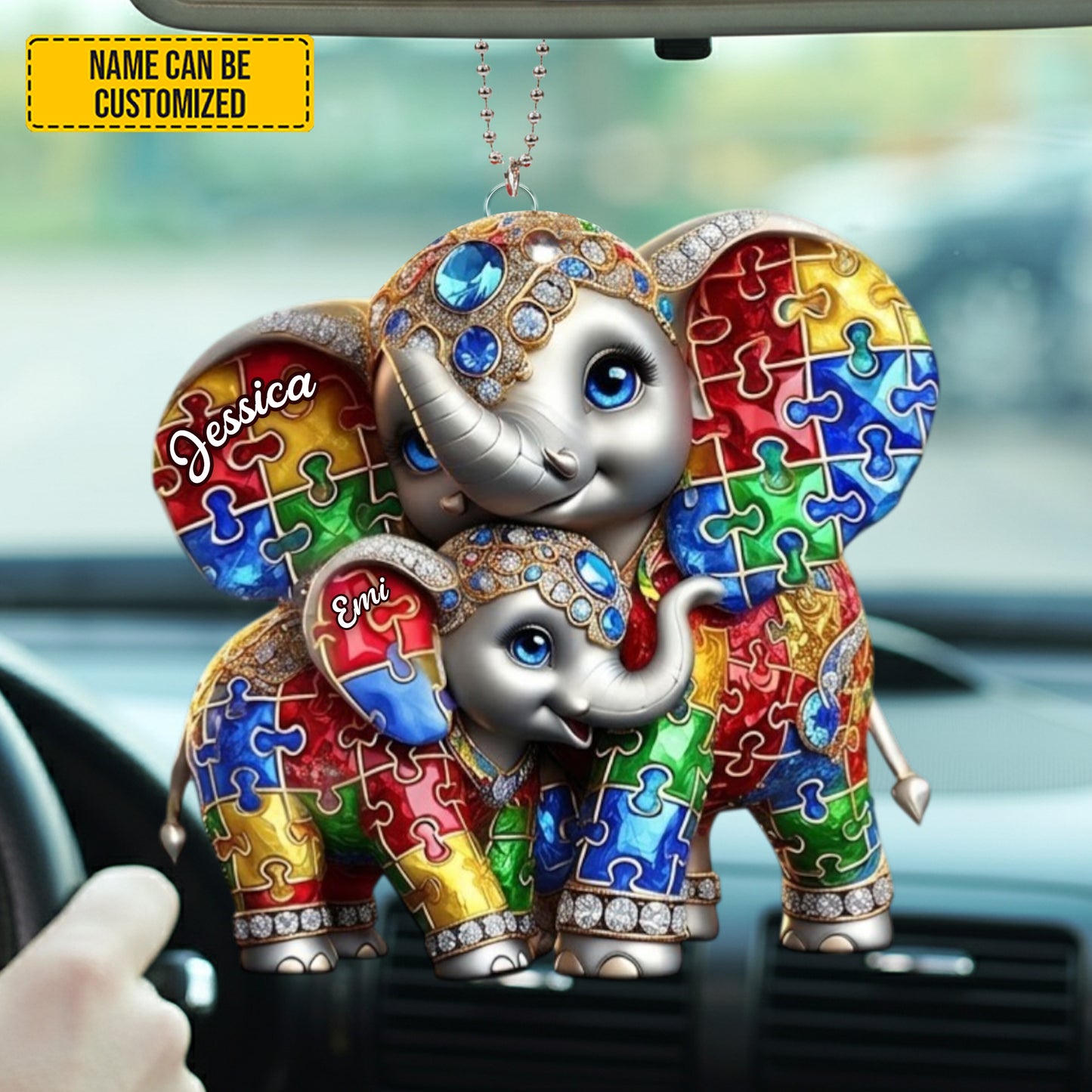 Personalized Autism Awareness Elephant Car Hanging Ornament