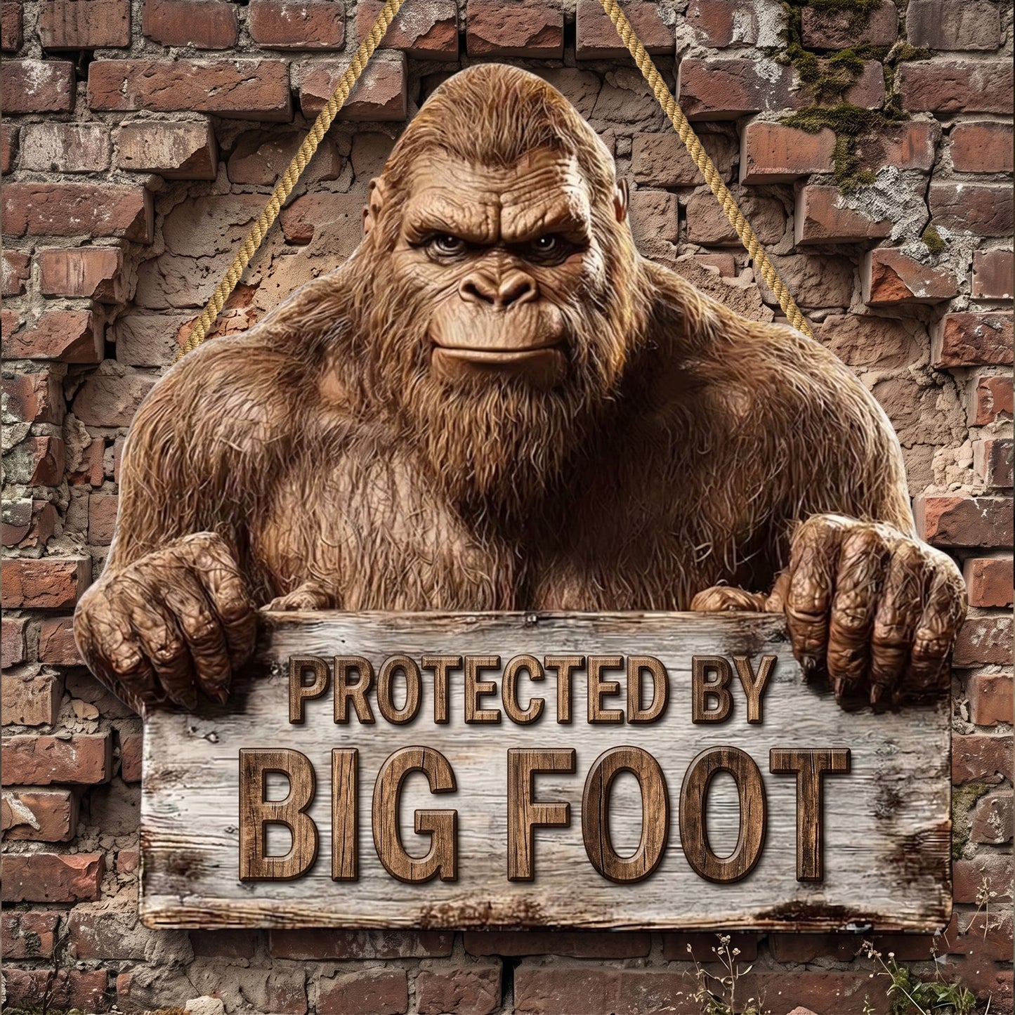 Protected By Bigfoot Wooden Sign