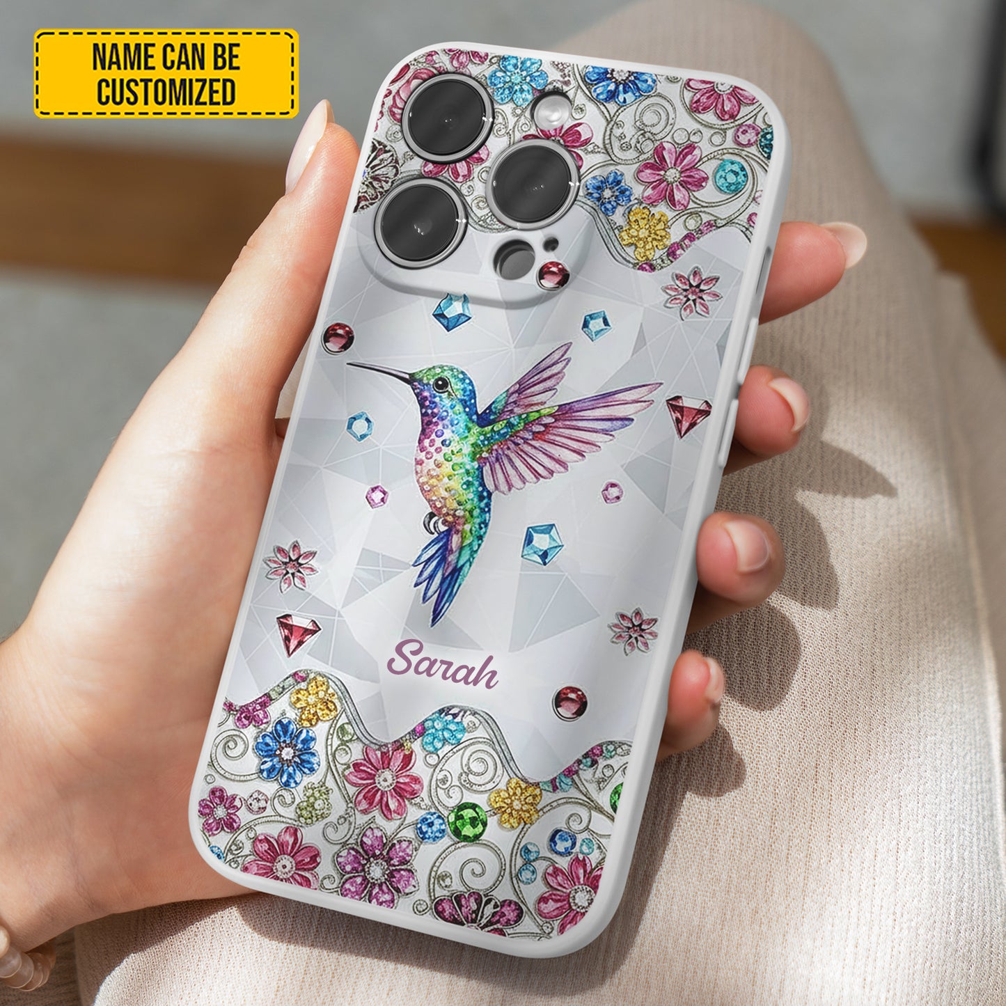 Personalized Sparkle Hummingbird Floral Phone Case