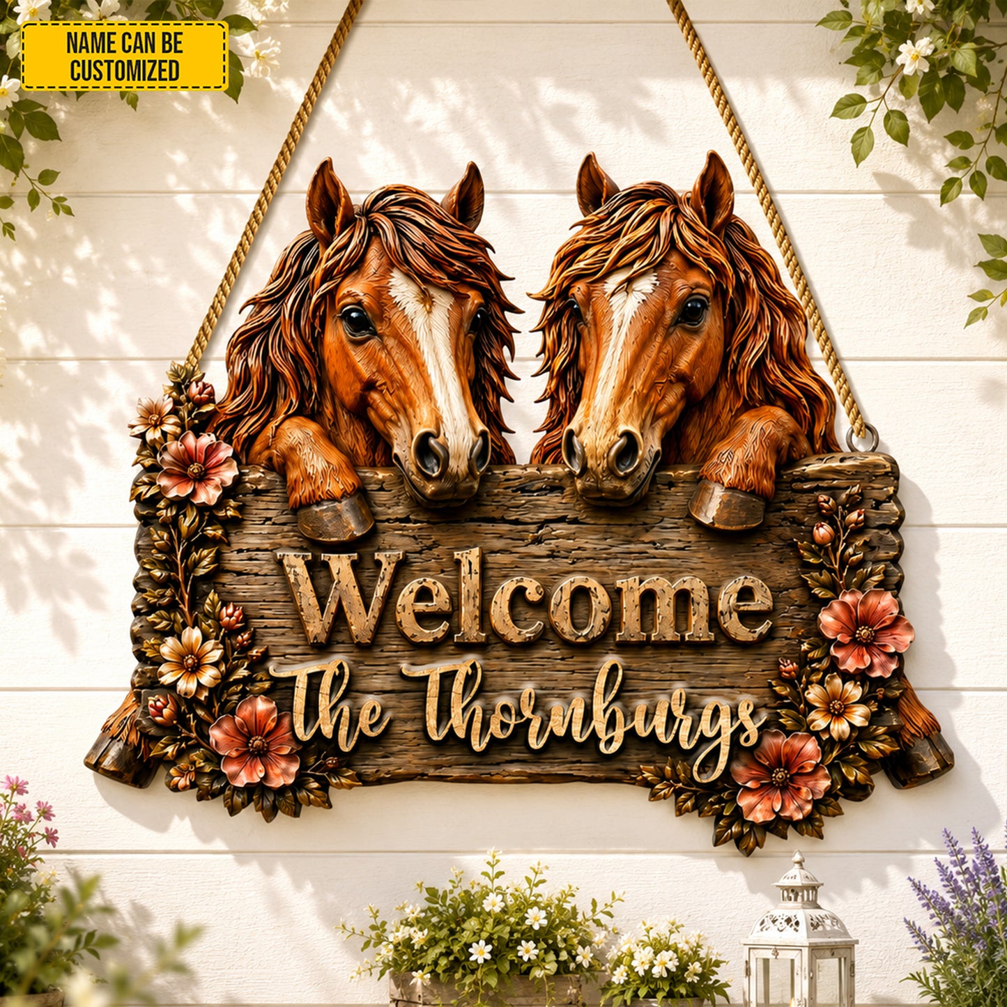 Personalized Horse Family Wooden Sign