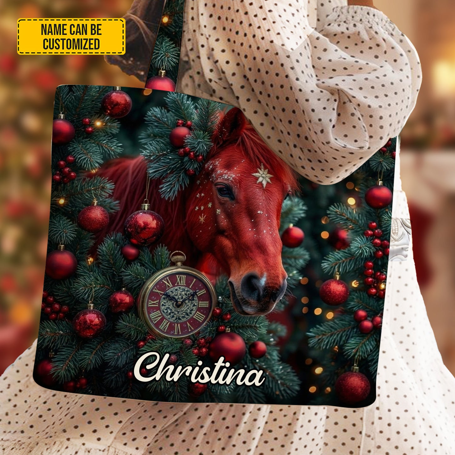 Personalized Christmas Horse Tote Bag