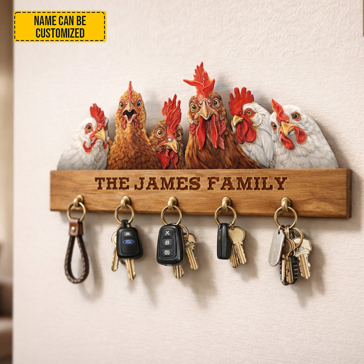 Personalized Chicken Family Key Rack