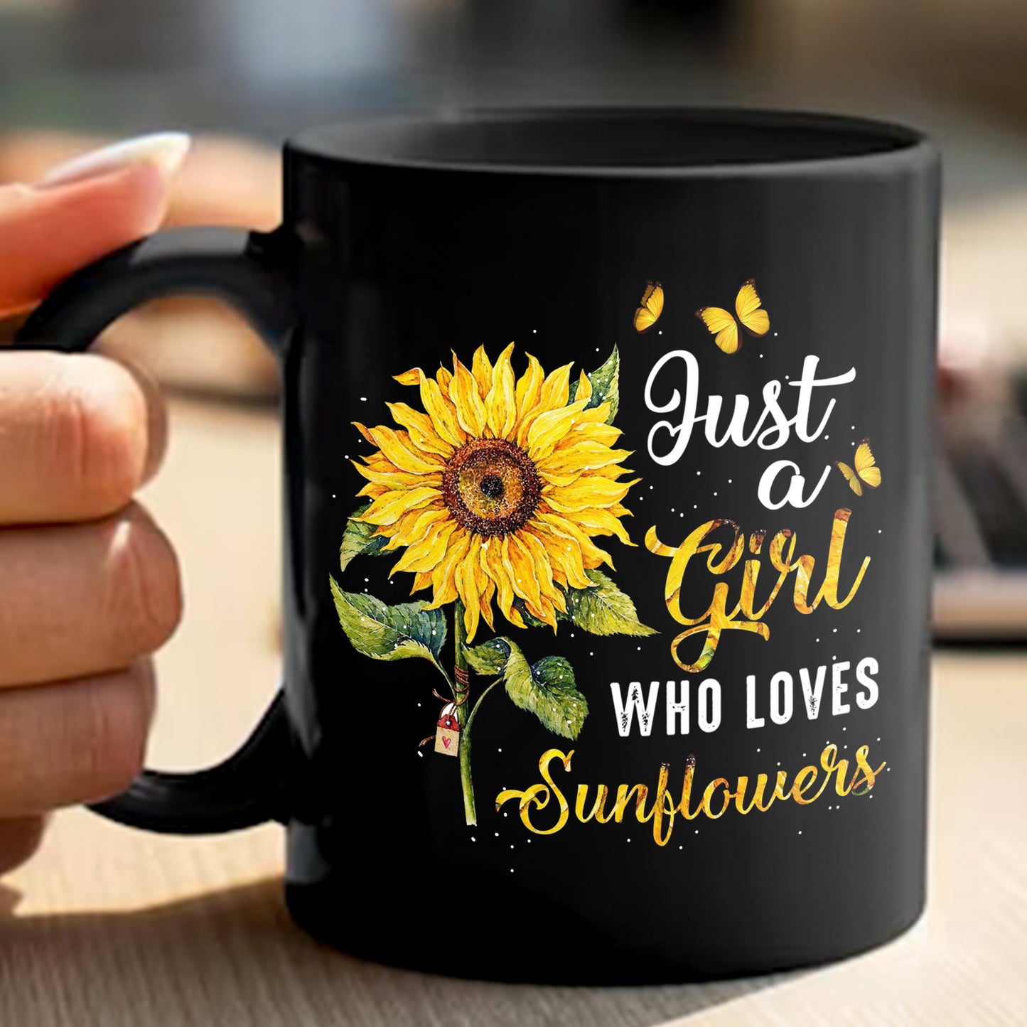 Just A Girl Who Loves Sunflowers Black Mug