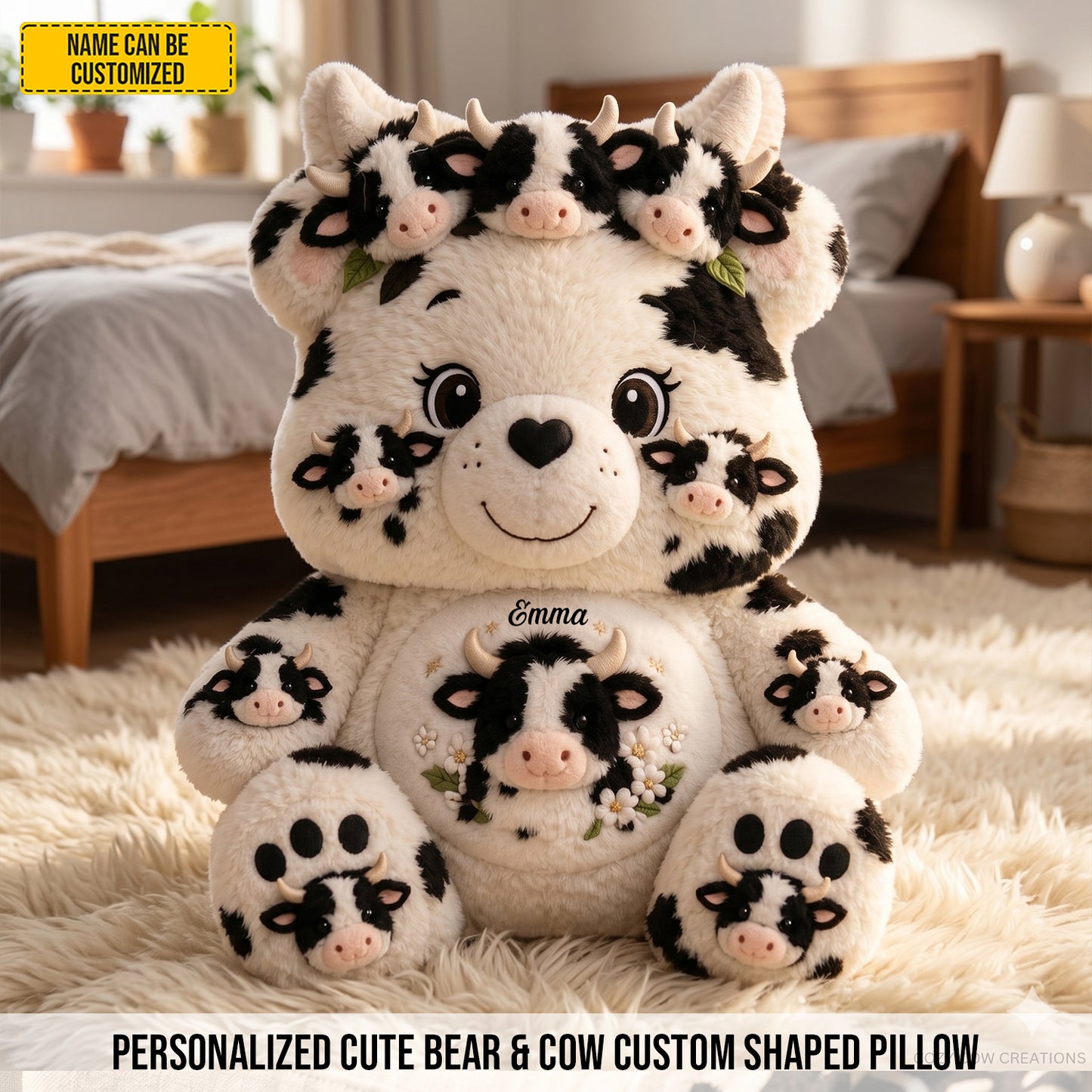 Personalized Bear & Cow Custom Shaped Pillow