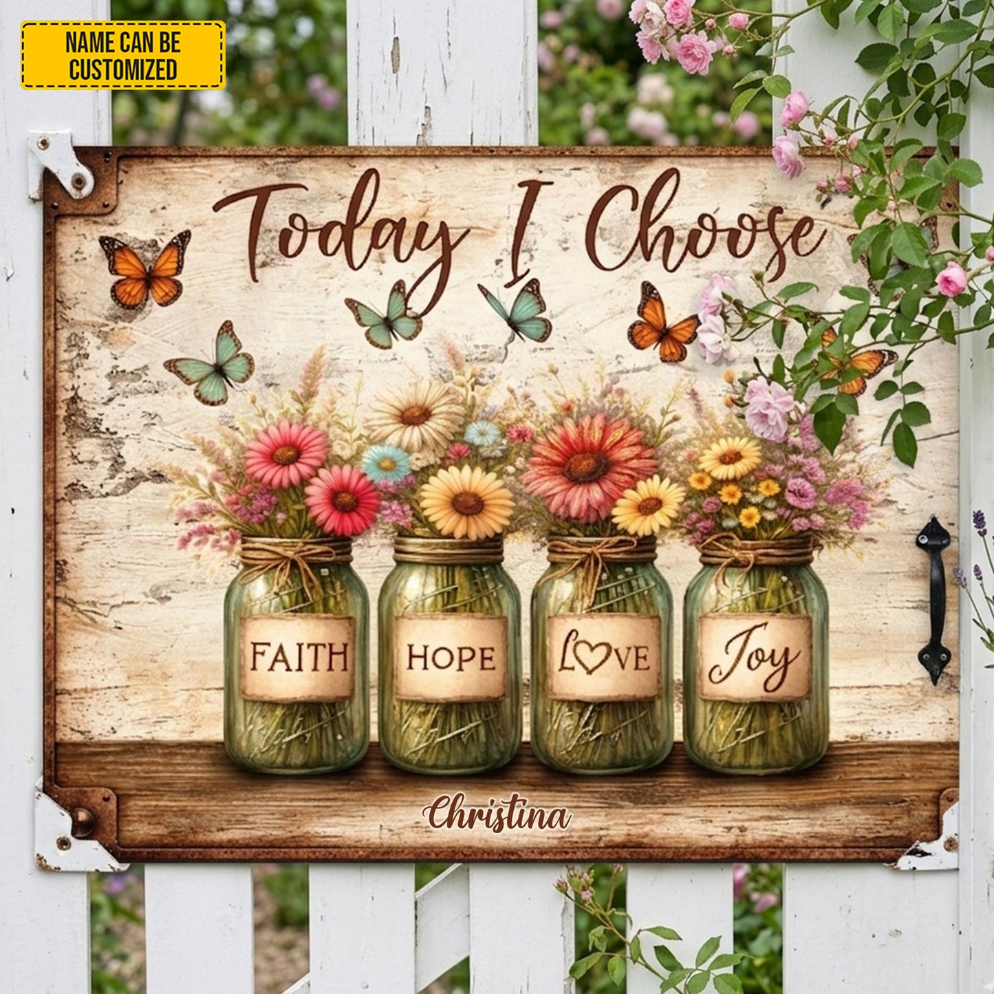 Personalized Floral Motivation Metal Sign