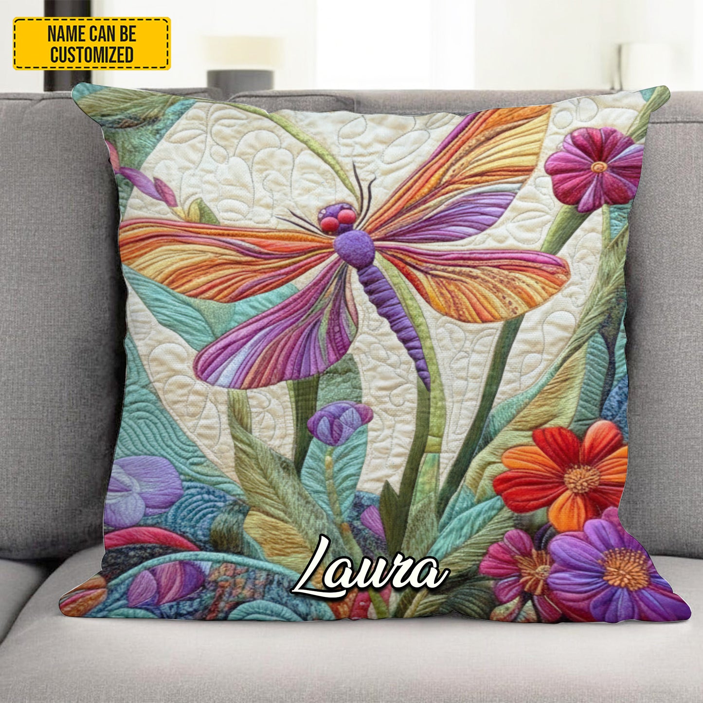 Personalized Colorful Dragonfly Pillow