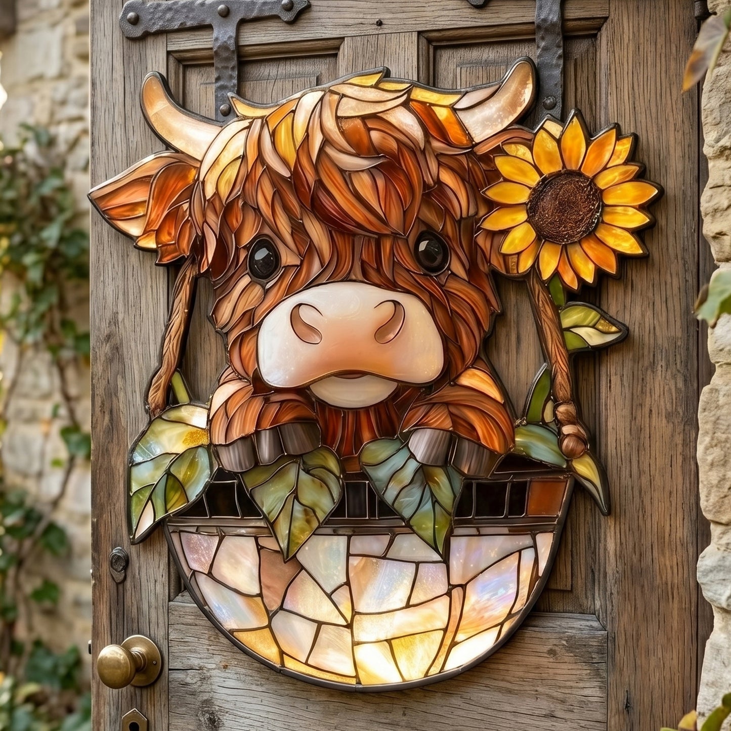 Highland Cow Sunflower Metal Sign - Gift For Farm Decor