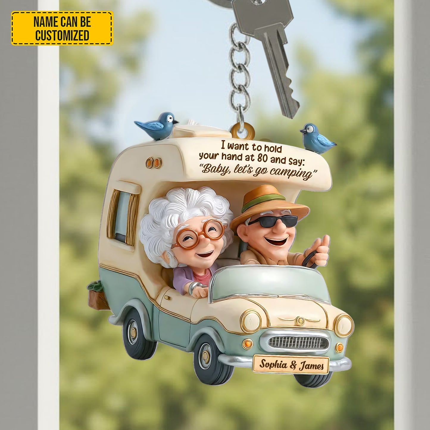 Personalized Old Couple Camping Keychain