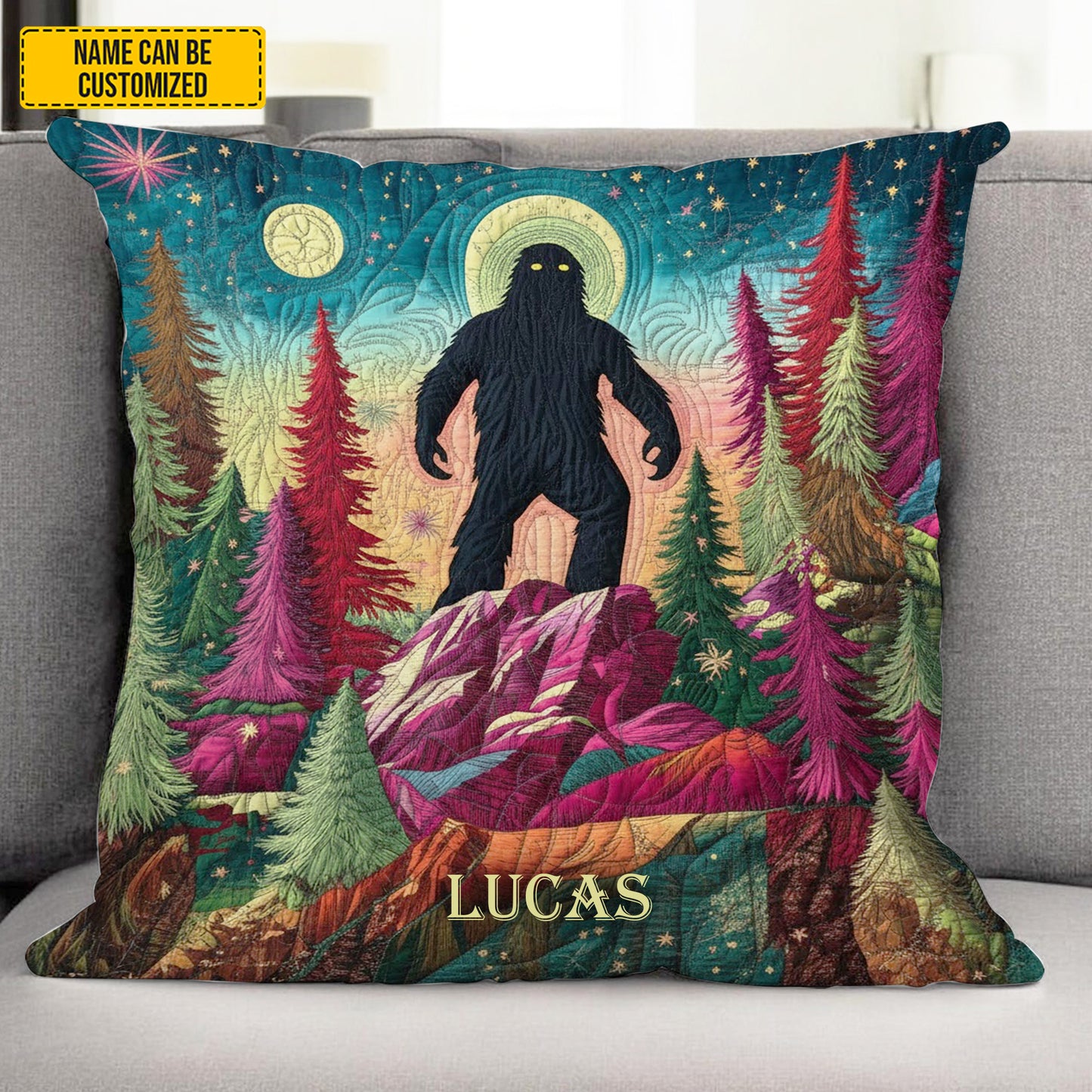 Personalized Bigfoot Forest Pillow