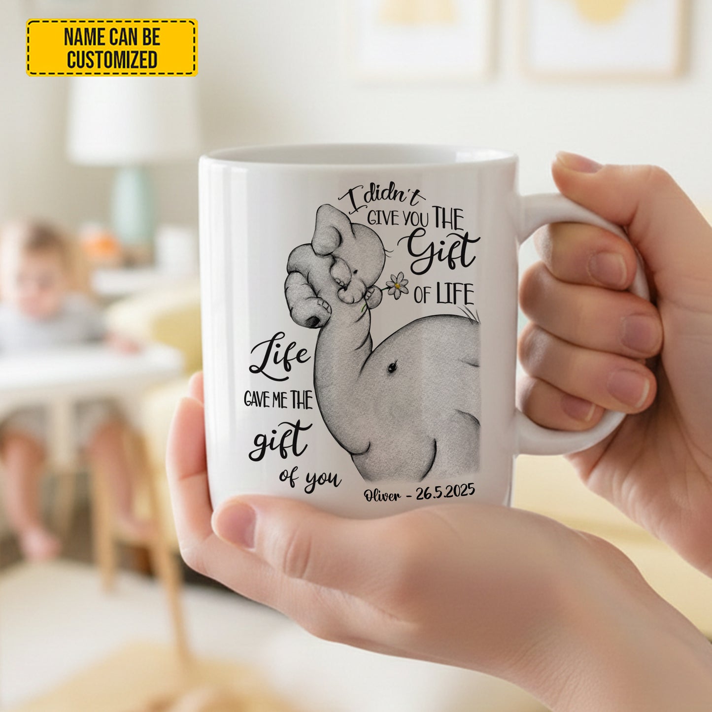 Personalized Elephant Mom & Baby White Mug