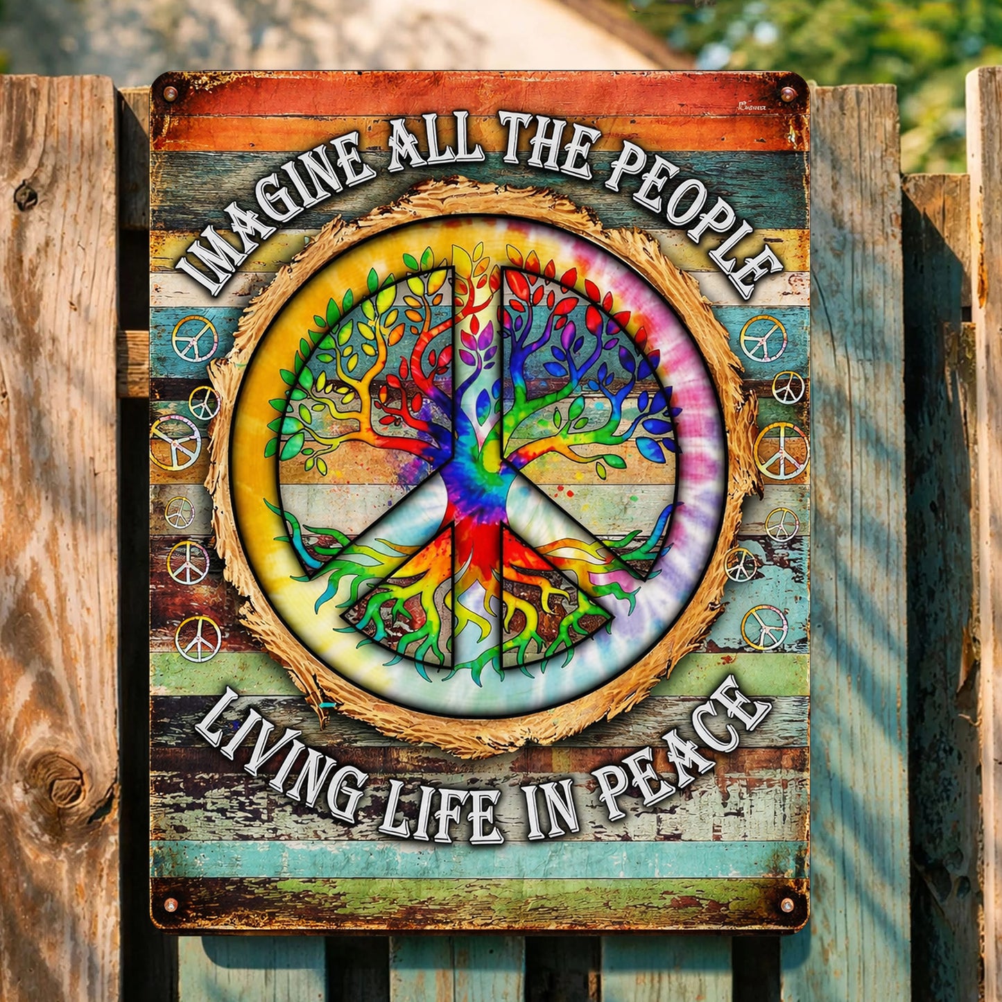 Imagine All The People Living Life In Peace - Hippie Metal Sign Version 4