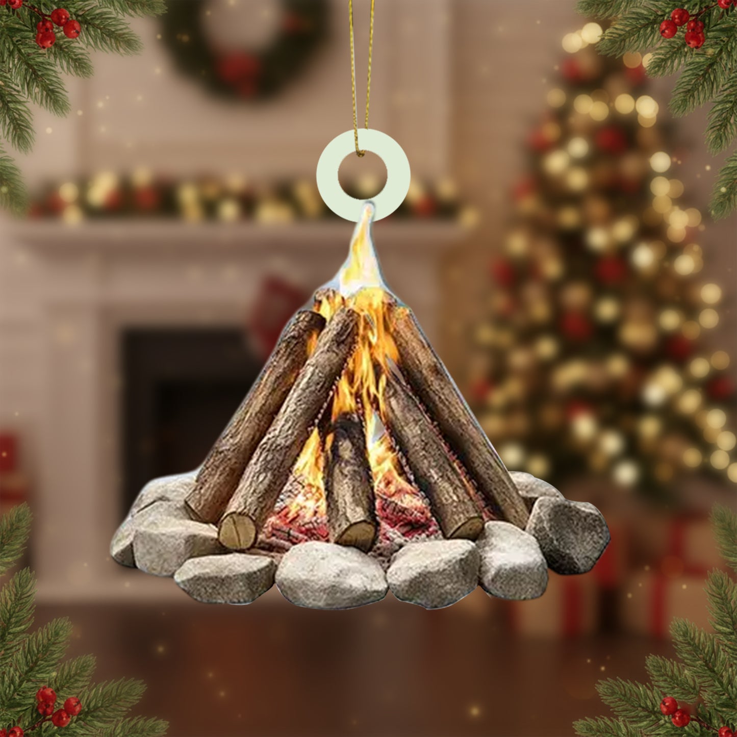 Camping Campfire Christmas Ornament