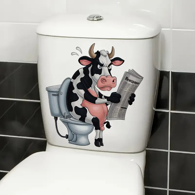 Whimsy Cow Reading Newspaper Sticker
