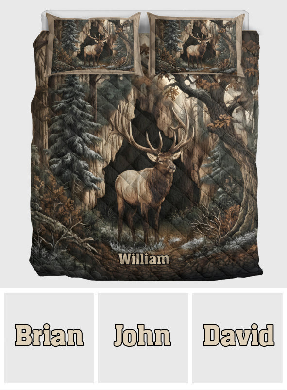 Forest Elk Majesty – Personalized Hunting Quilt Bedding Set