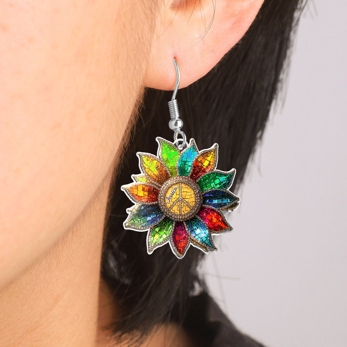 Hippie Colorful Flower - Personalized Hippie Earrings