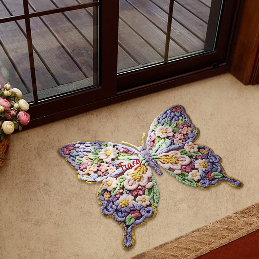 Flower Butterfly - Personalized Shaped Doormat/ Rug