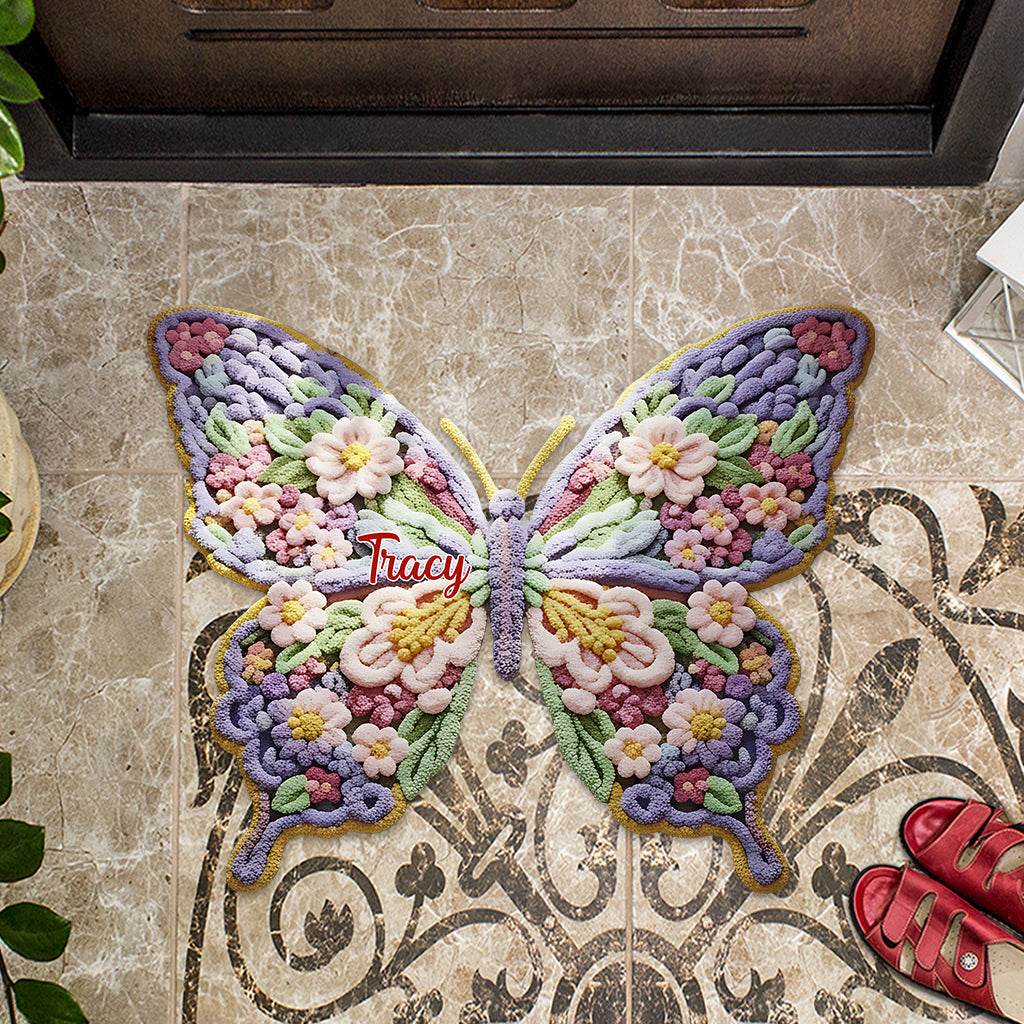 Flower Butterfly - Personalized Shaped Doormat/ Rug