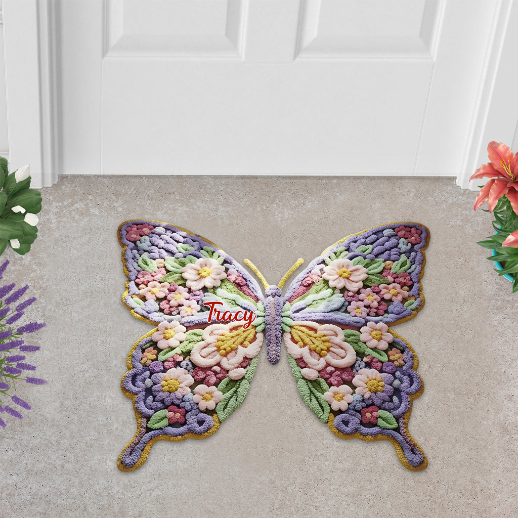 Flower Butterfly - Personalized Shaped Doormat/ Rug