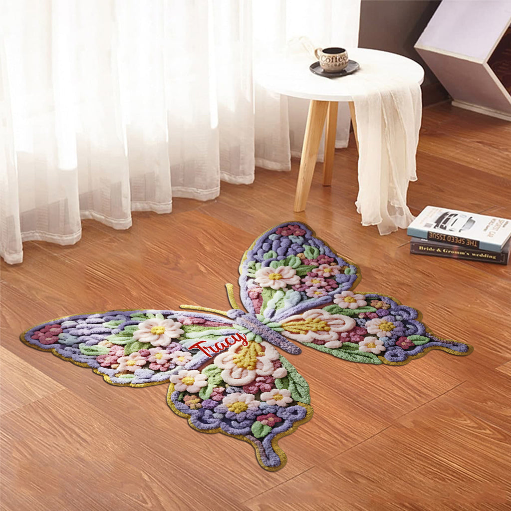 Flower Butterfly - Personalized Shaped Doormat/ Rug