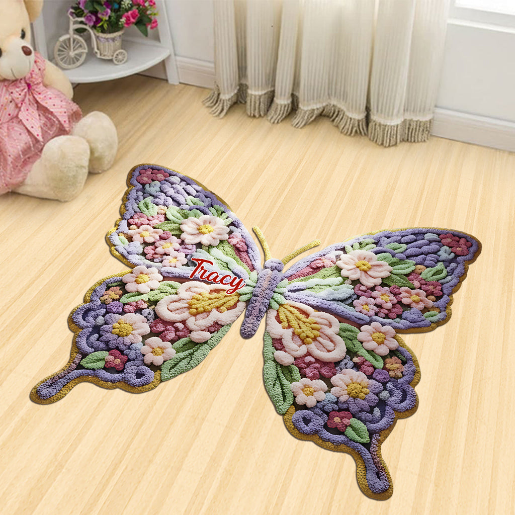Flower Butterfly - Personalized Shaped Doormat/ Rug