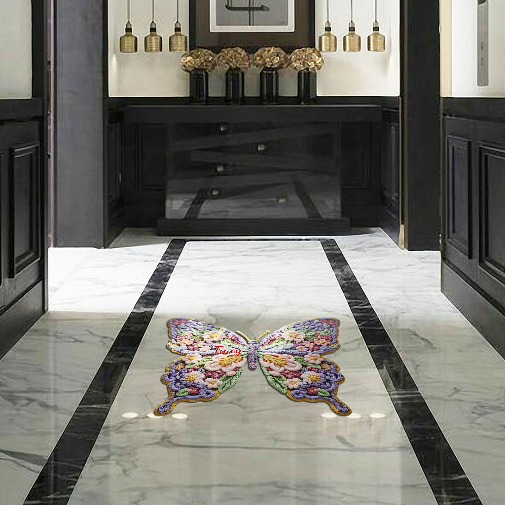 Flower Butterfly - Personalized Shaped Doormat/ Rug