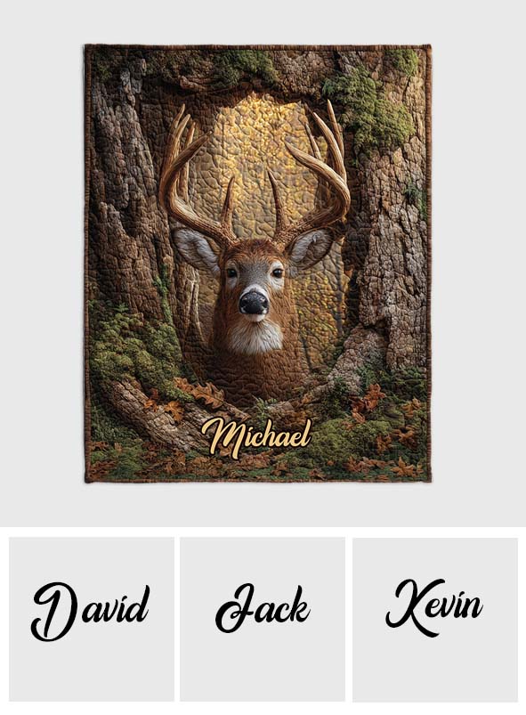 Woodland Deer Majesty – Personalized Hunting Quilt Blanket