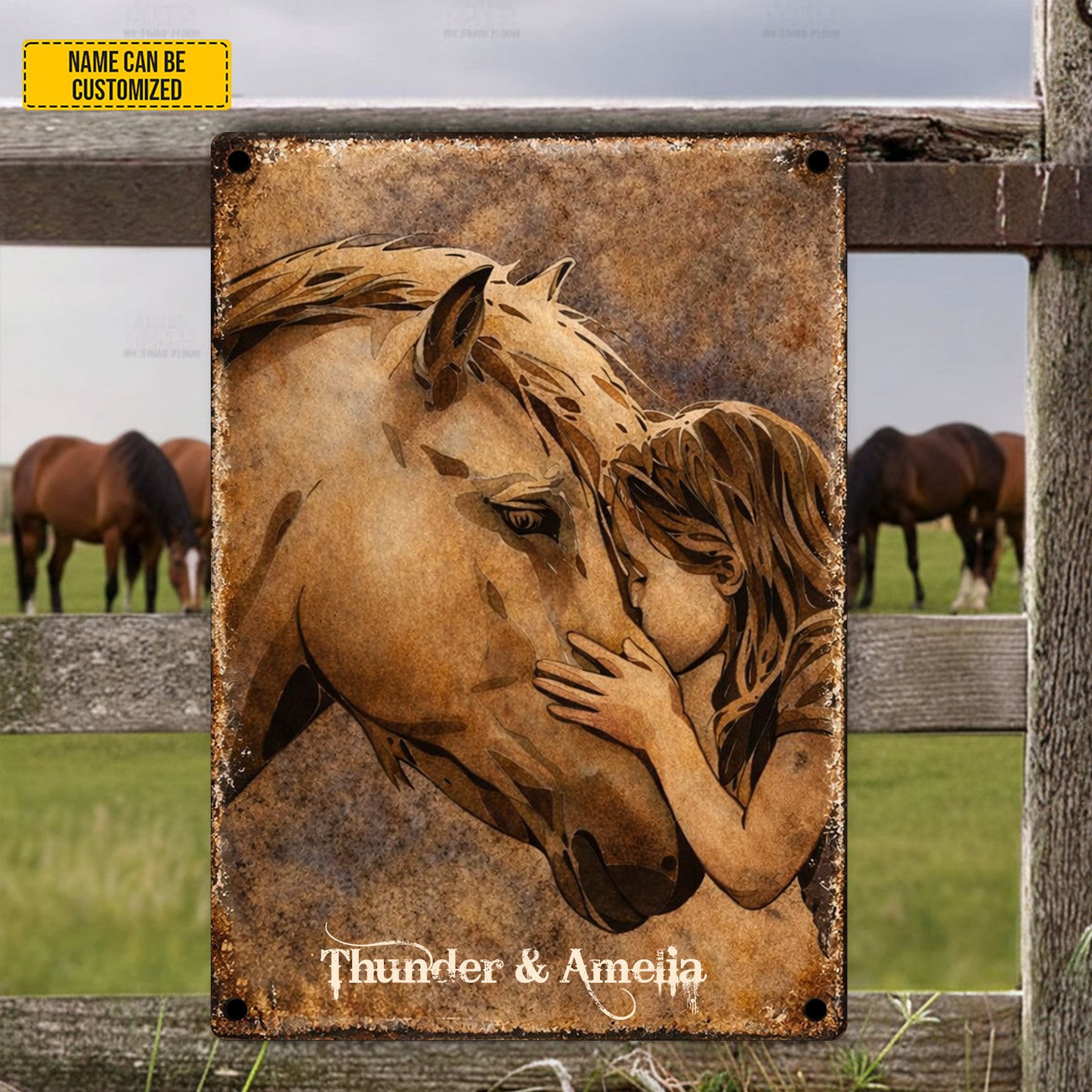 Personalized Horse & Baby Girl Metal Sign