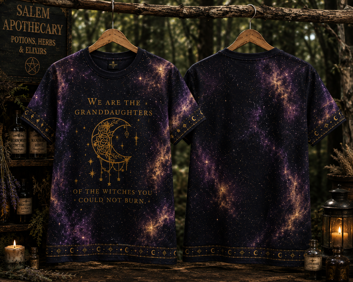 We Are The Granddaughters Of The Witches Hoodie – Celestial Witchy Salem All Over Print Shirt