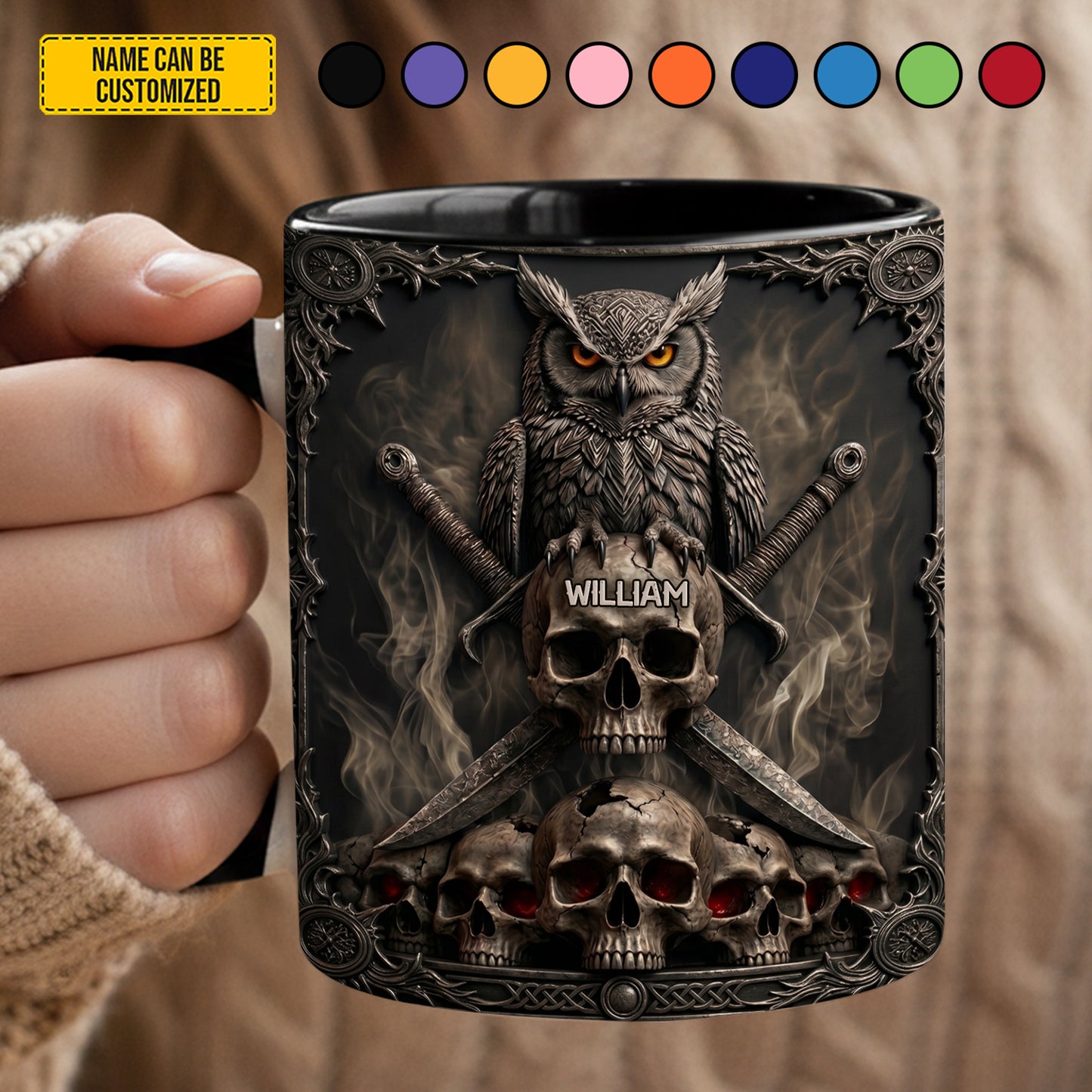 Dark Guardian – Personalized Gothic Owl Accent Mug