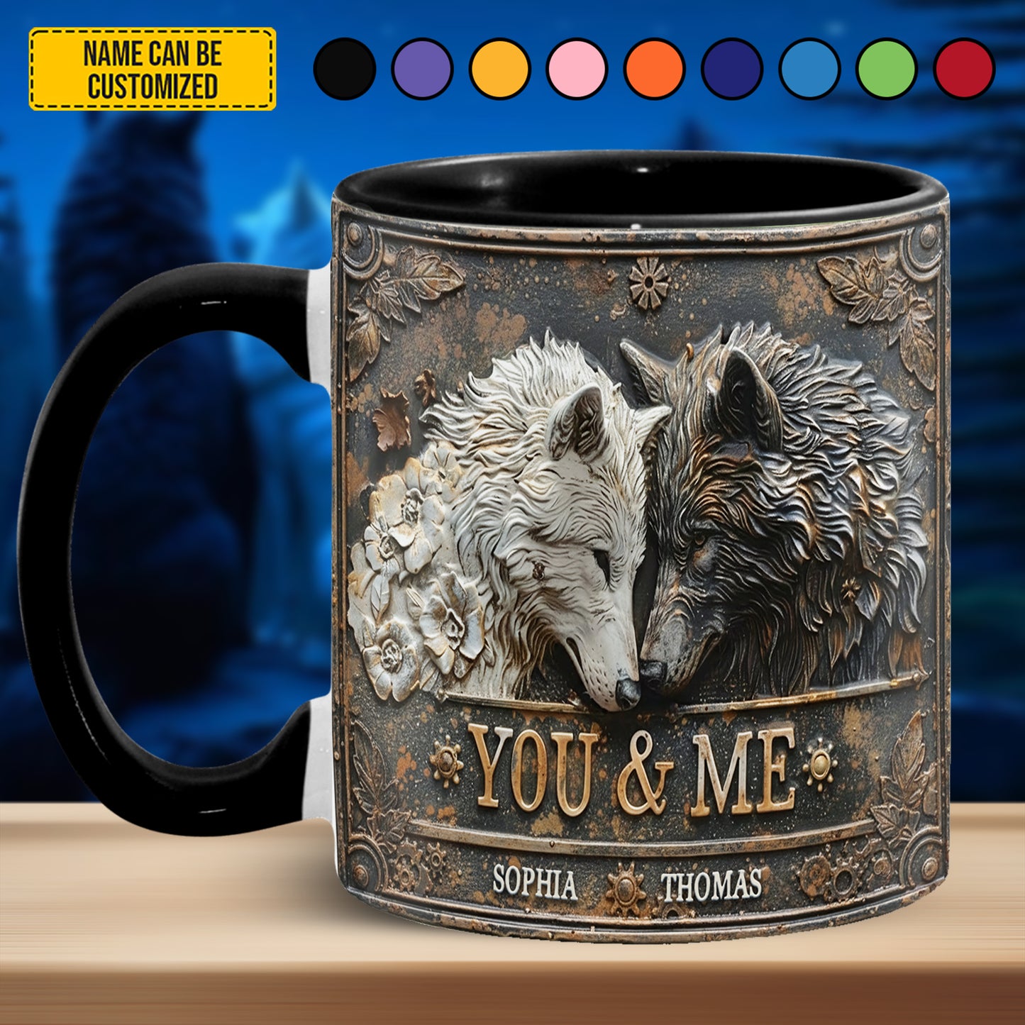 You and me wolf - Personalized Accent Mug