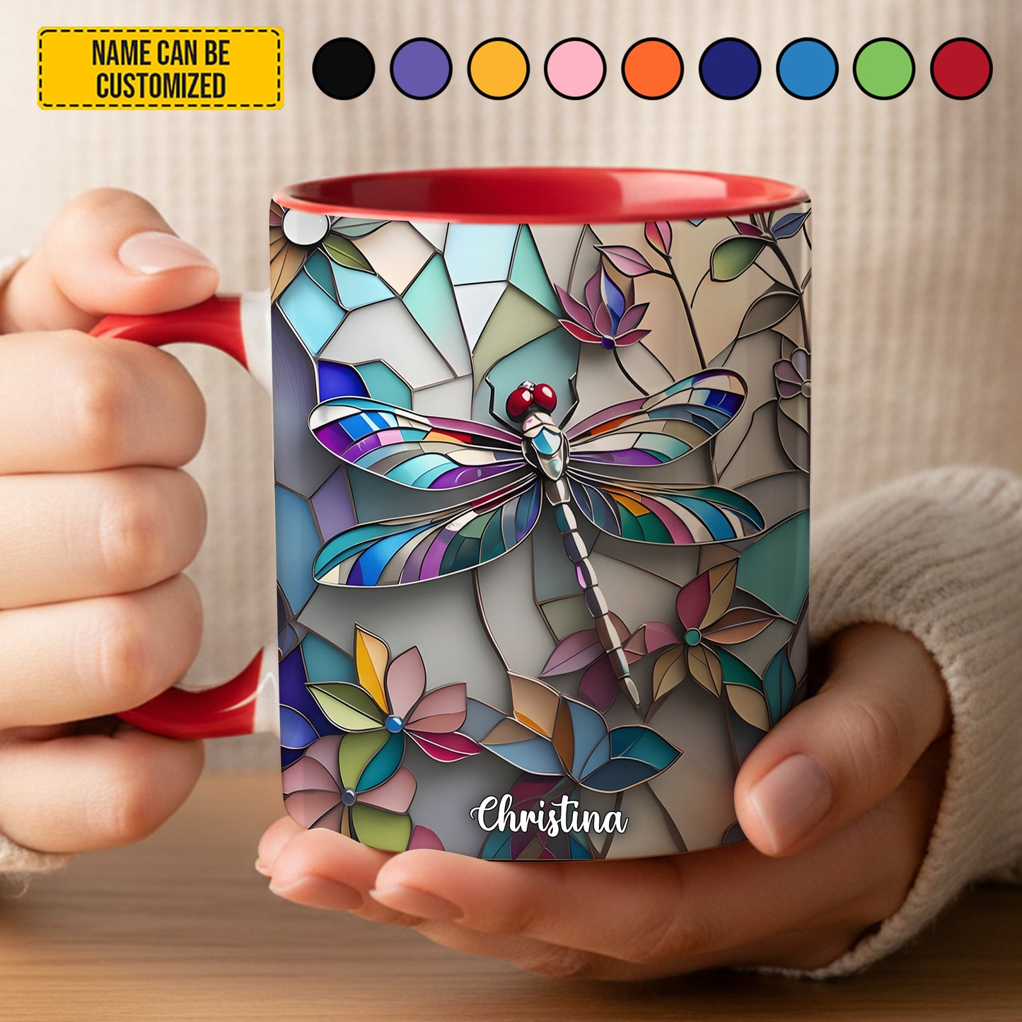 Dragonfly Stained Glass - Personalized Dragonfly Accent Mug