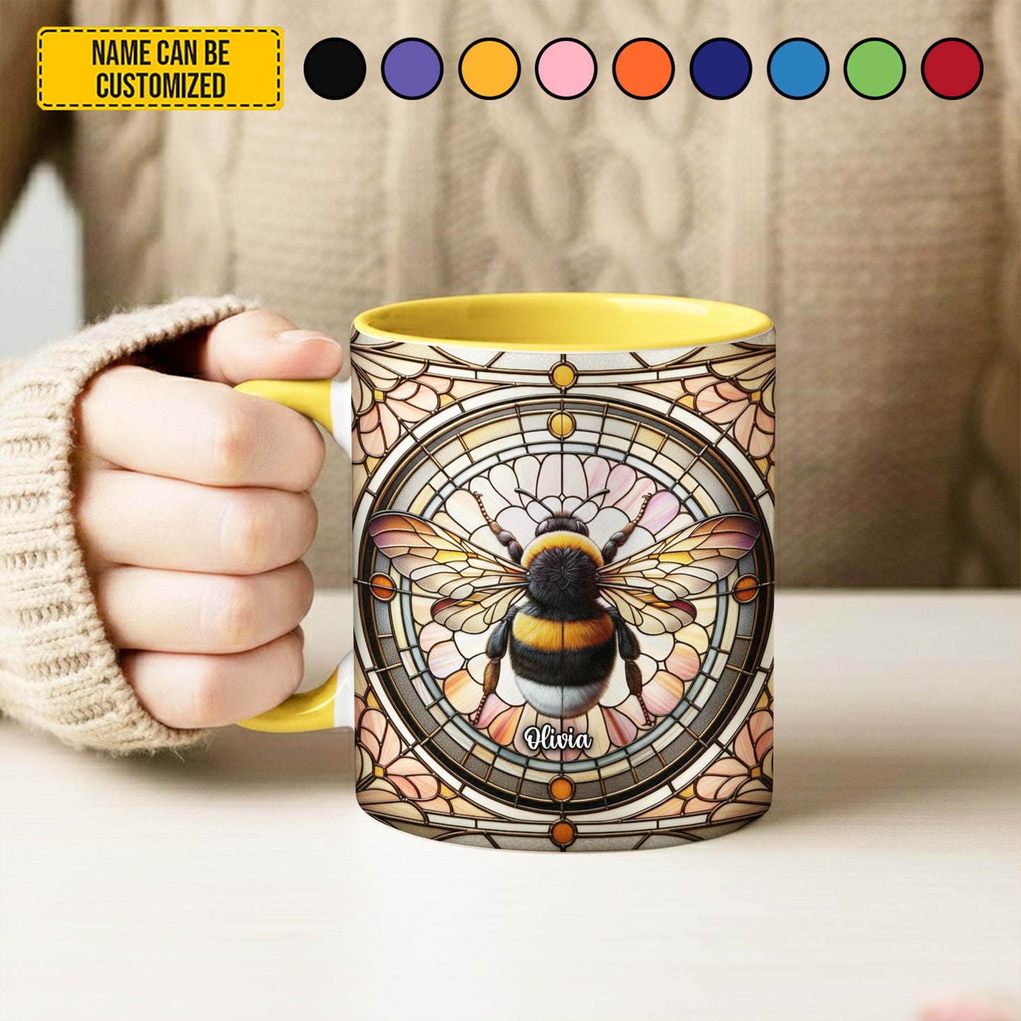 Stained Glass Bee - Personalized Bee Accent Mug